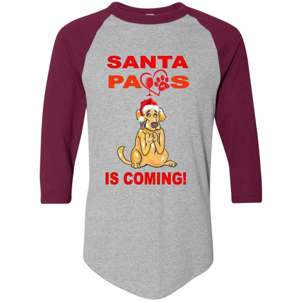 Santa Paws Is Coming Augusta Colorblock Raglan Jersey - Funny Christmas Dog Sweater for Small Medium Large Breeds - Perfect for Holiday Photos & Family Gatherings