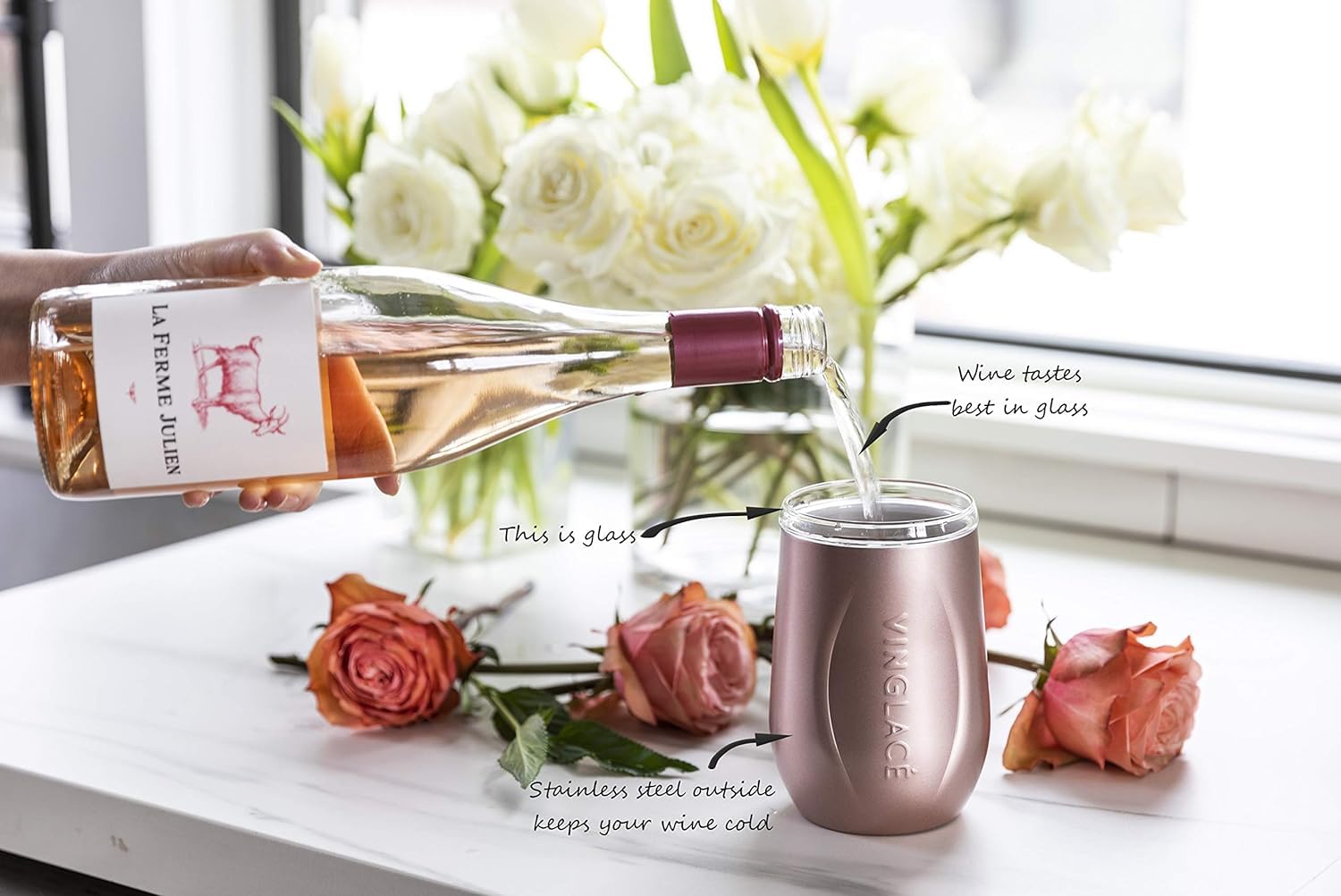 Vinglacé Personalized Wine & Champagne Bottle Chiller - Custom Engraved Gift for Wine Lovers (Rose Gold) | Perfect for Weddings, Anniversaries & Holiday Gifts
