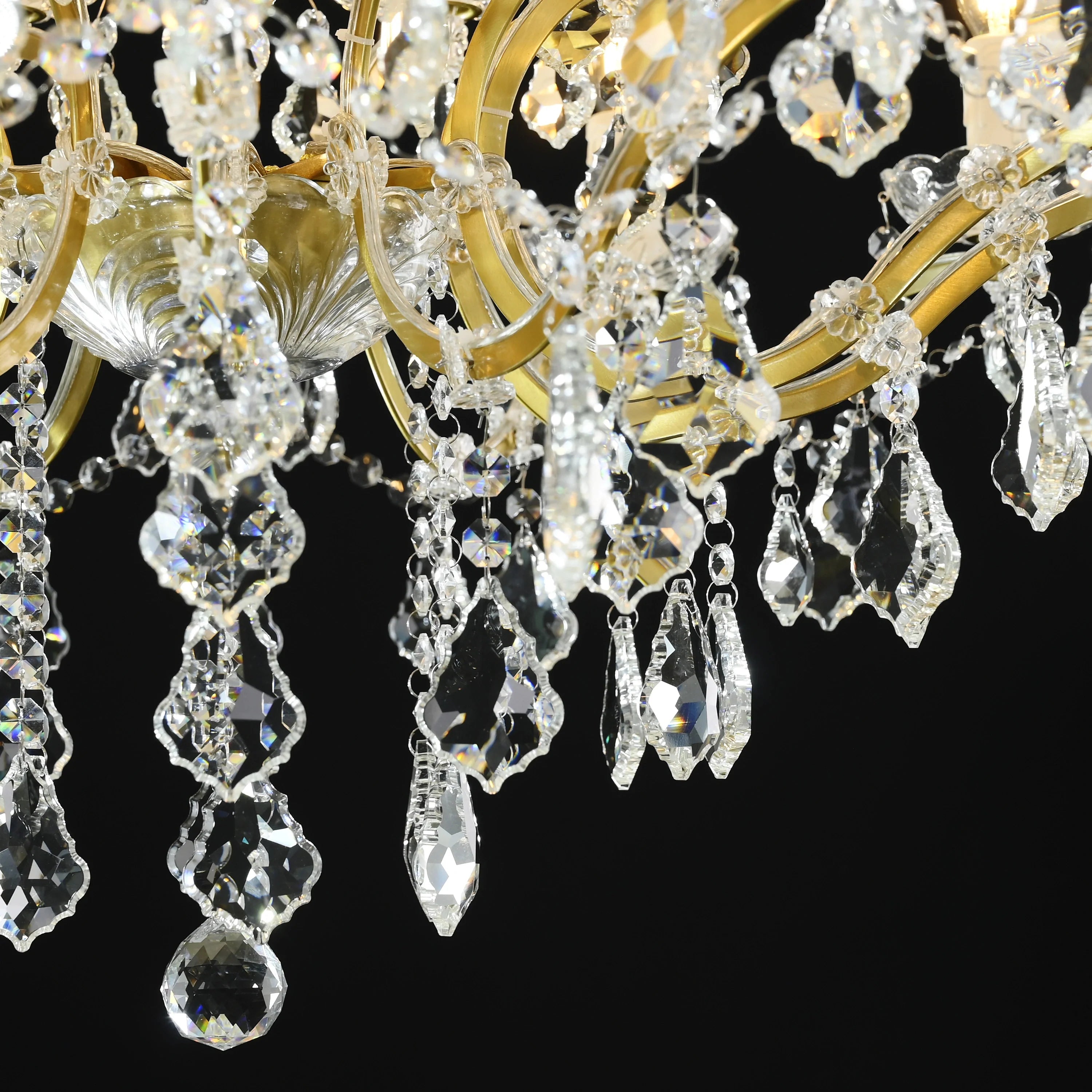 19th Century Rococo Style Iron and Crystal Round Chandelier - 33 Inch Antique Lighting Fixture for Dining Room, Foyer, or Ballroom Decor