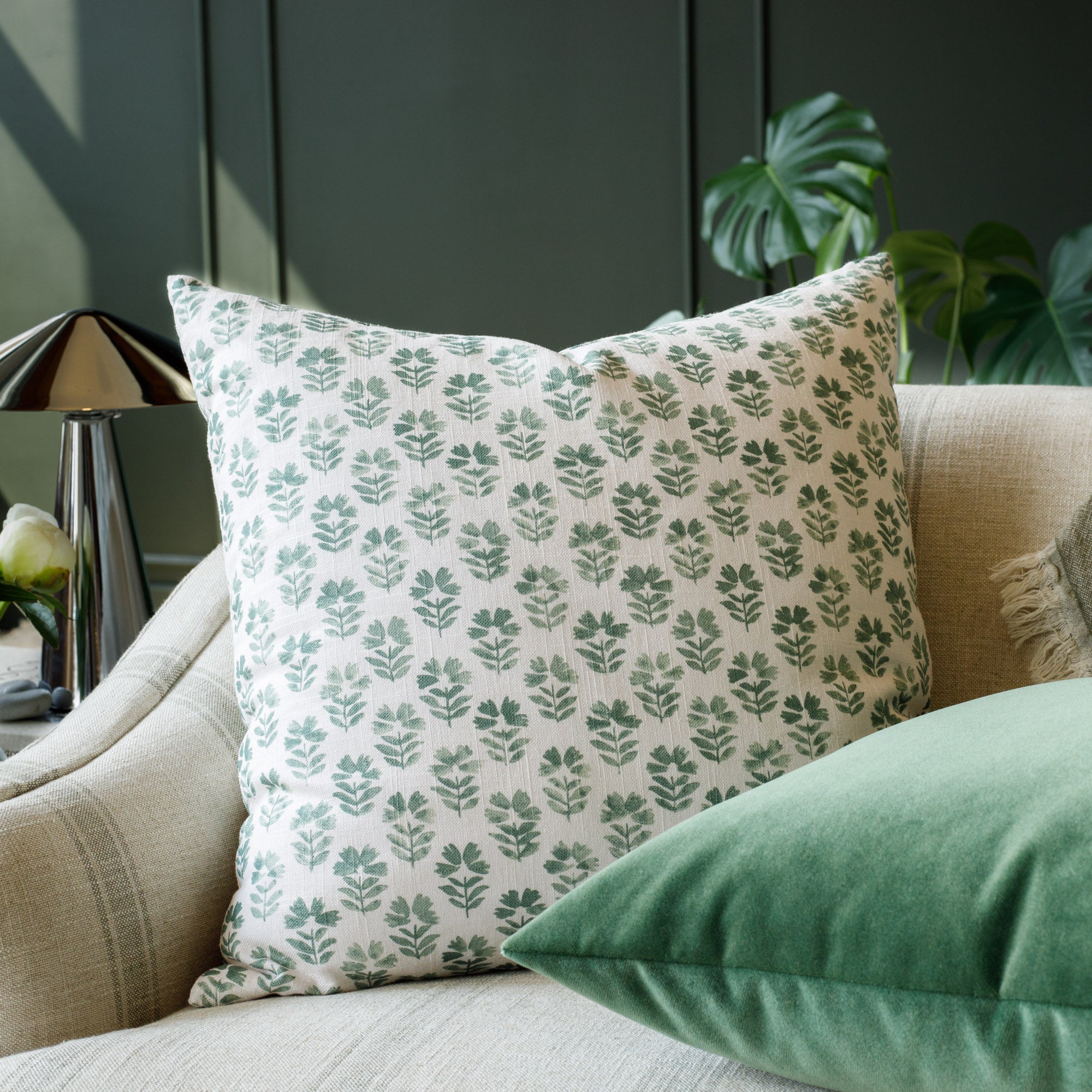 Carmel 20x20 Inch Decorative Throw Pillow Cover - Soft Pine Green Cushion for Sofa, Bed, Living Room & Home Decor