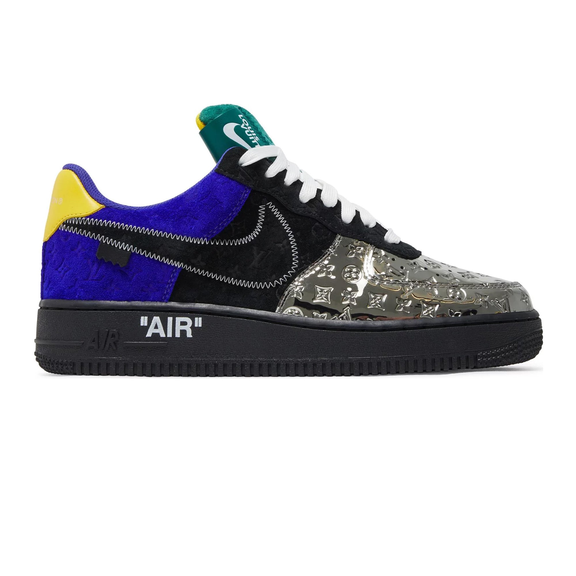 Nike Air Force 1 x Louis Vuitton x Virgil Abloh 'Black Metallic Silver' Sneakers (2022) - Limited Edition Luxury Streetwear for Men's Fashion & Sneaker Collectors