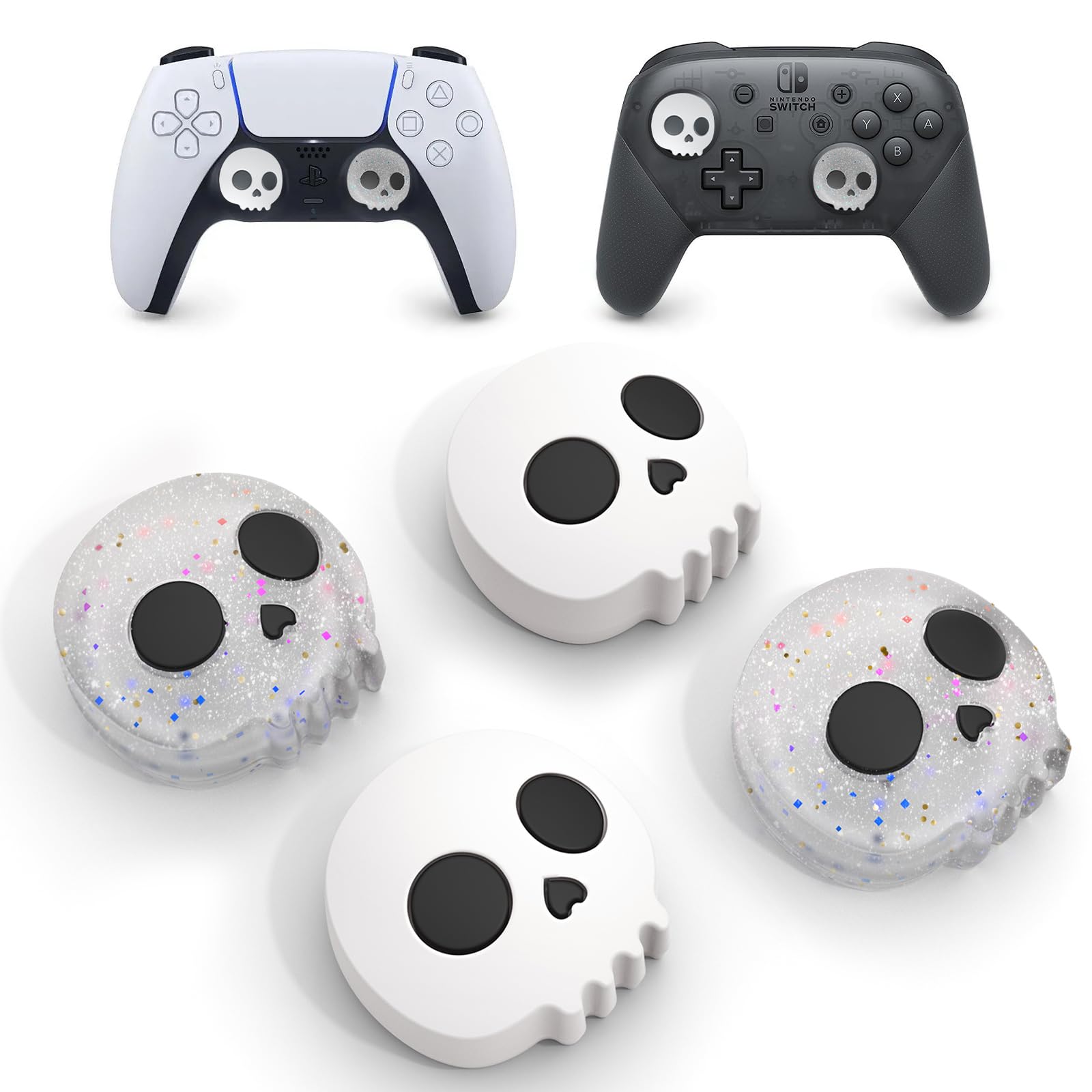 Halloween Silicone Thumb Grip Caps for PS5/PS4, Switch Pro, Xbox Series X/S Controllers - 4PCS Skull Design Joystick Covers - Perfect for Gaming, Comfort and Enhanced Grip During Long Play Sessions