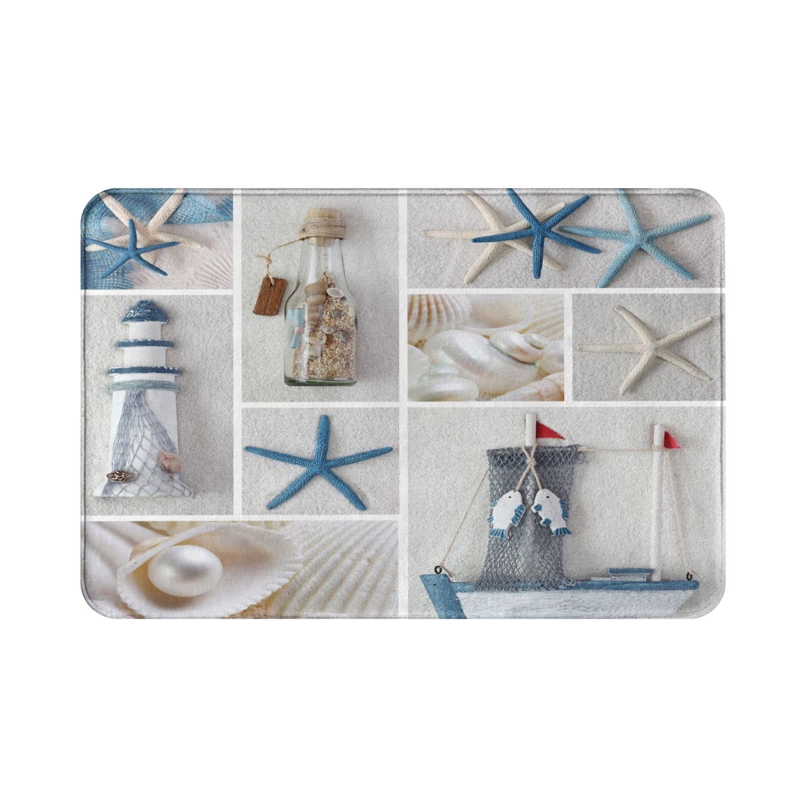 Non-Slip Absorbent Bath Rugs - Nautical Starfish Shell Pattern Door Mat for Bathroom, Kitchen & Home Entrance | Waterproof Outdoor Doormat for High Traffic Areas, Beach House Decor & Coastal Style Homes