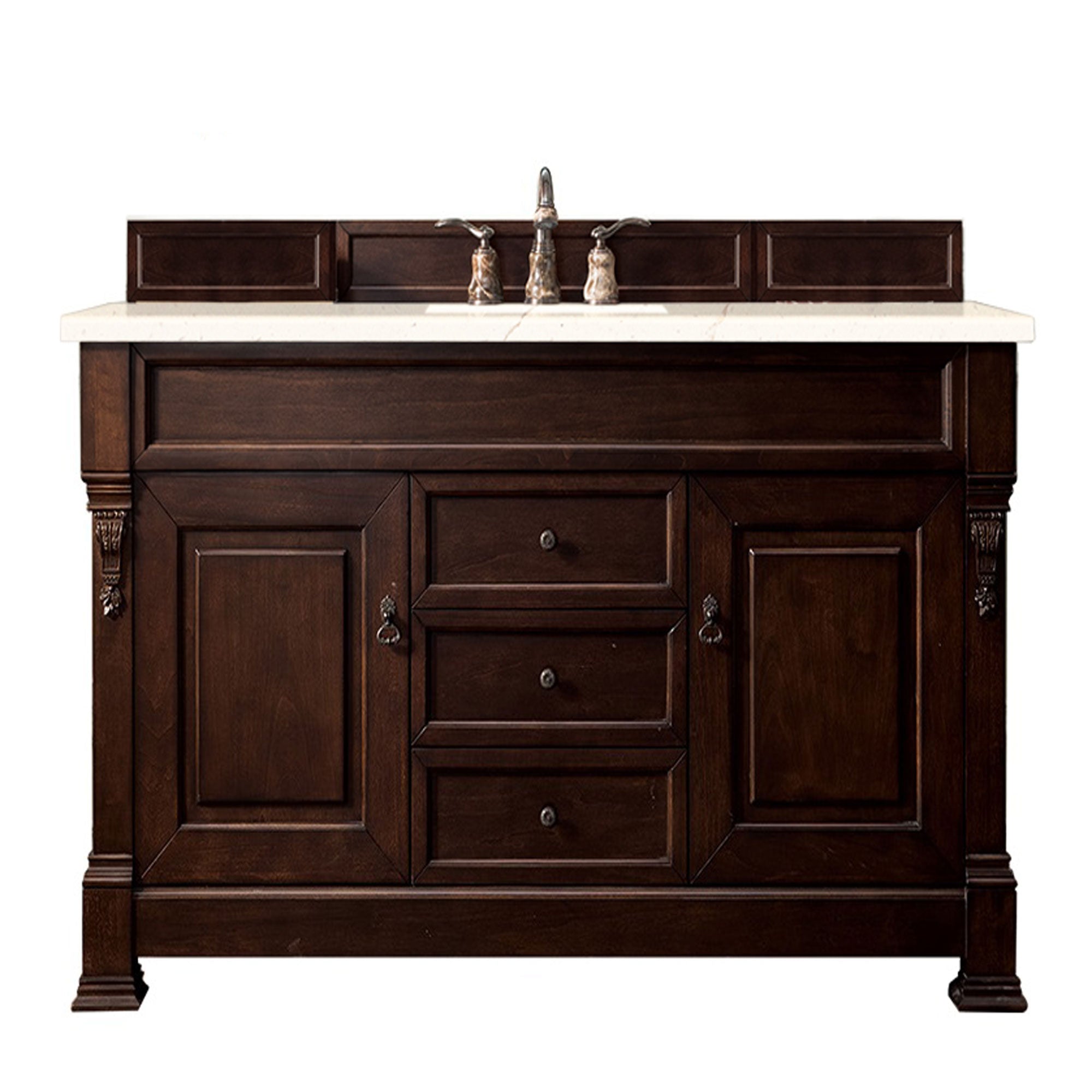 Brookfield 60 Inch Single Bathroom Vanity with Burnished Mahogany Finish & 3CM Eternal Marfil Quartz Countertop - Perfect for Modern Master Bathrooms and Powder Rooms
