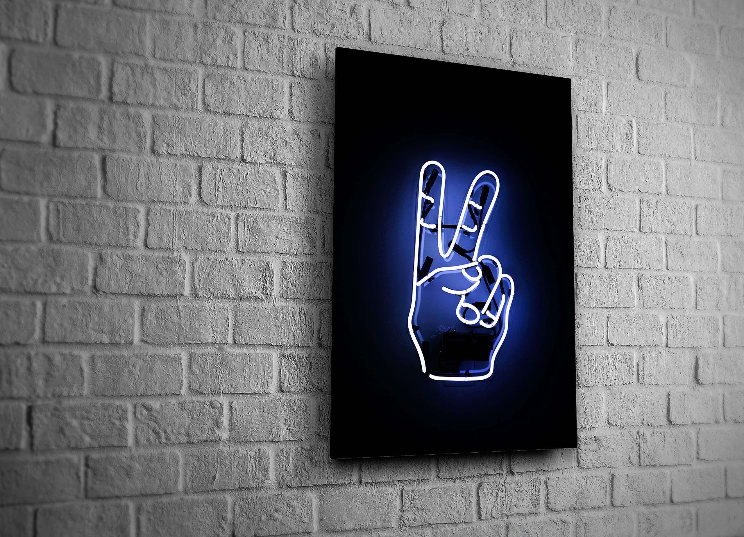 Neon Hand Peace Sign Tempered Glass Wall Art - Modern Home, Bar, Office & Hotel Decor - Unique Gift Idea (16x24) - Perfect for Living Rooms, Bedrooms & Commercial Spaces