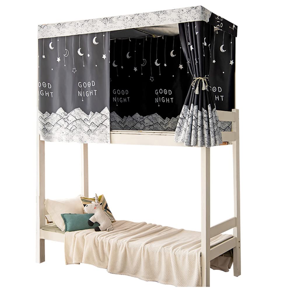 Blackout Bed Canopy for Dorm Bunk Beds - Single Sleeper Privacy Curtain with Dust-Proof Design | Lightproof Shading Tent for College Dormitory, Kids Room & Camping (Black)