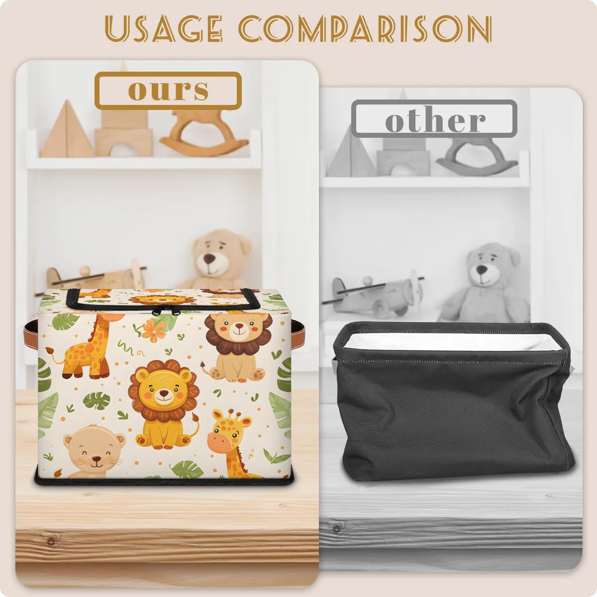 Collapsible Storage Bins with Lids - Jungle Animal Print Stackable Fabric Storage Cubes | Dustproof Closet Organizer for Clothes, Toys, Blankets | Perfect for Kids' Room, Nursery & Home Organization