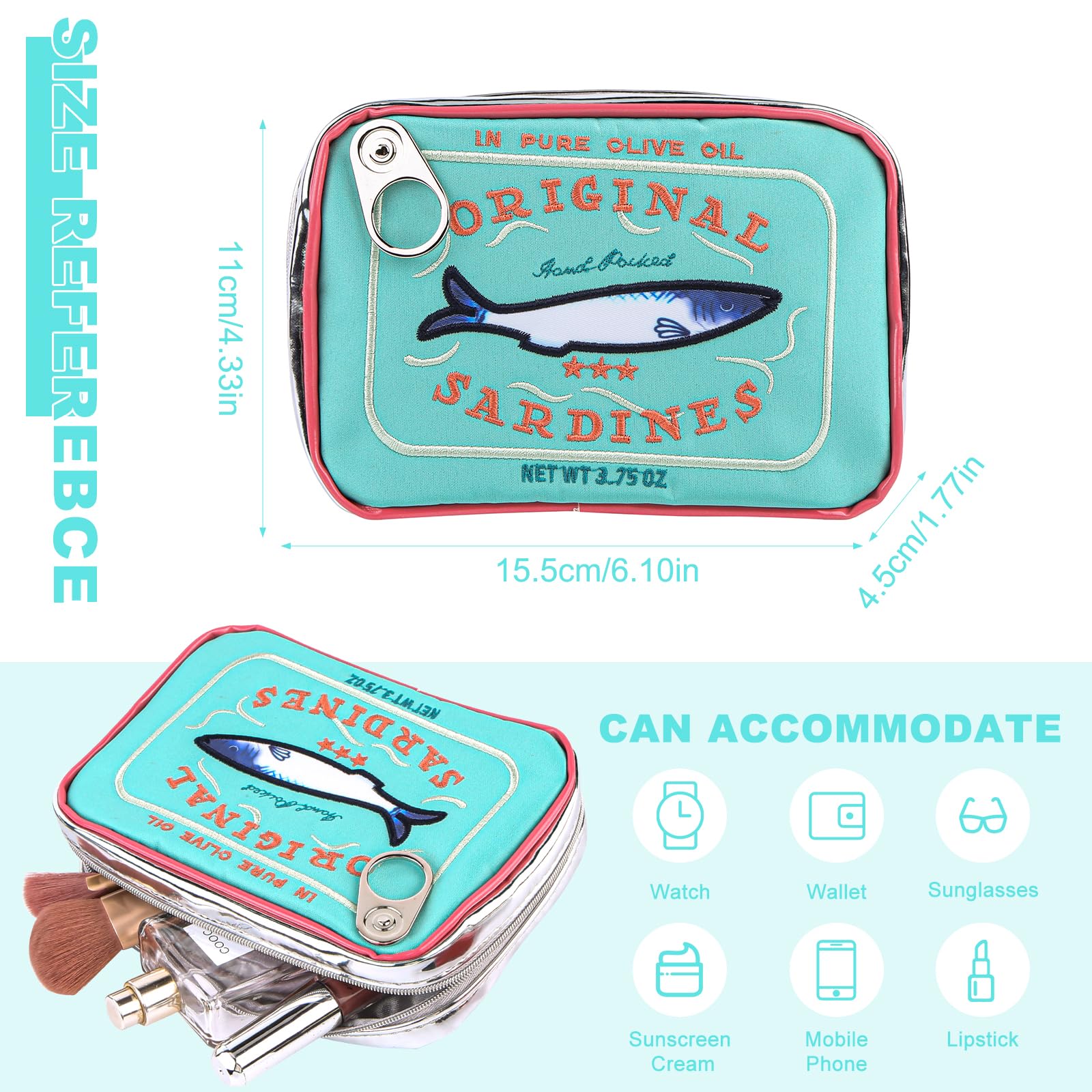 Cute Aesthetic Canned Sardines Makeup Bag - Stylish Travel Toiletry Pouch for Women | Perfect for Travel, Gym & Daily Essentials Organization