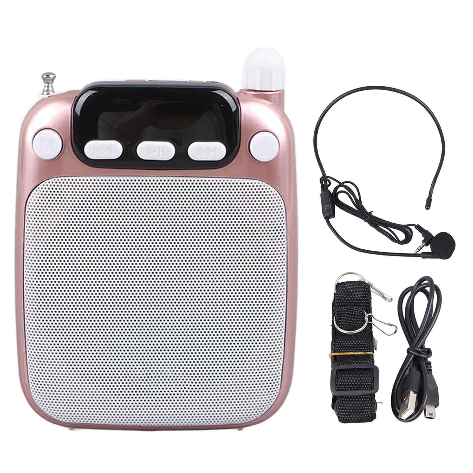 Portable 10W Rechargeable Mini Voice Amplifier with Wired Microphone Headset - 2200mAh Battery, Bluetooth Speaker for Teachers, Singing, Training, Public Speaking - Rose Gold | Ideal for Classroom, Karaoke, Outdoor Events & Presentations