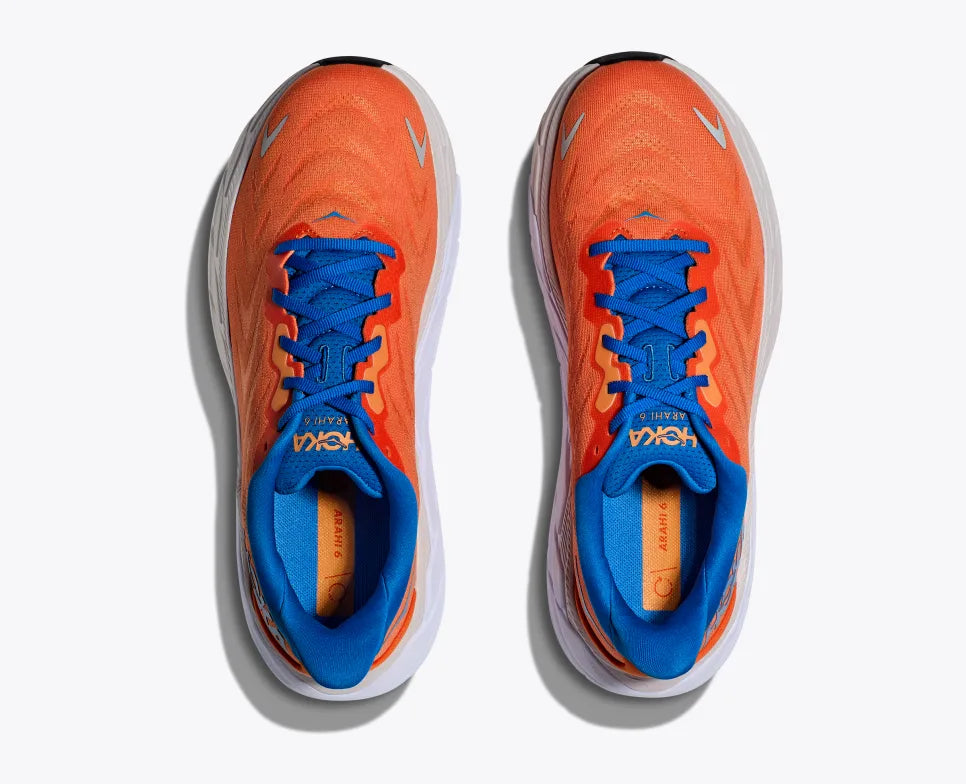 HOKA Arahi 6 Running Shoes for Men - Vibrant Orange/Coastal Sky - Lightweight Stability Sneakers for Road Running, Jogging & Daily Workouts