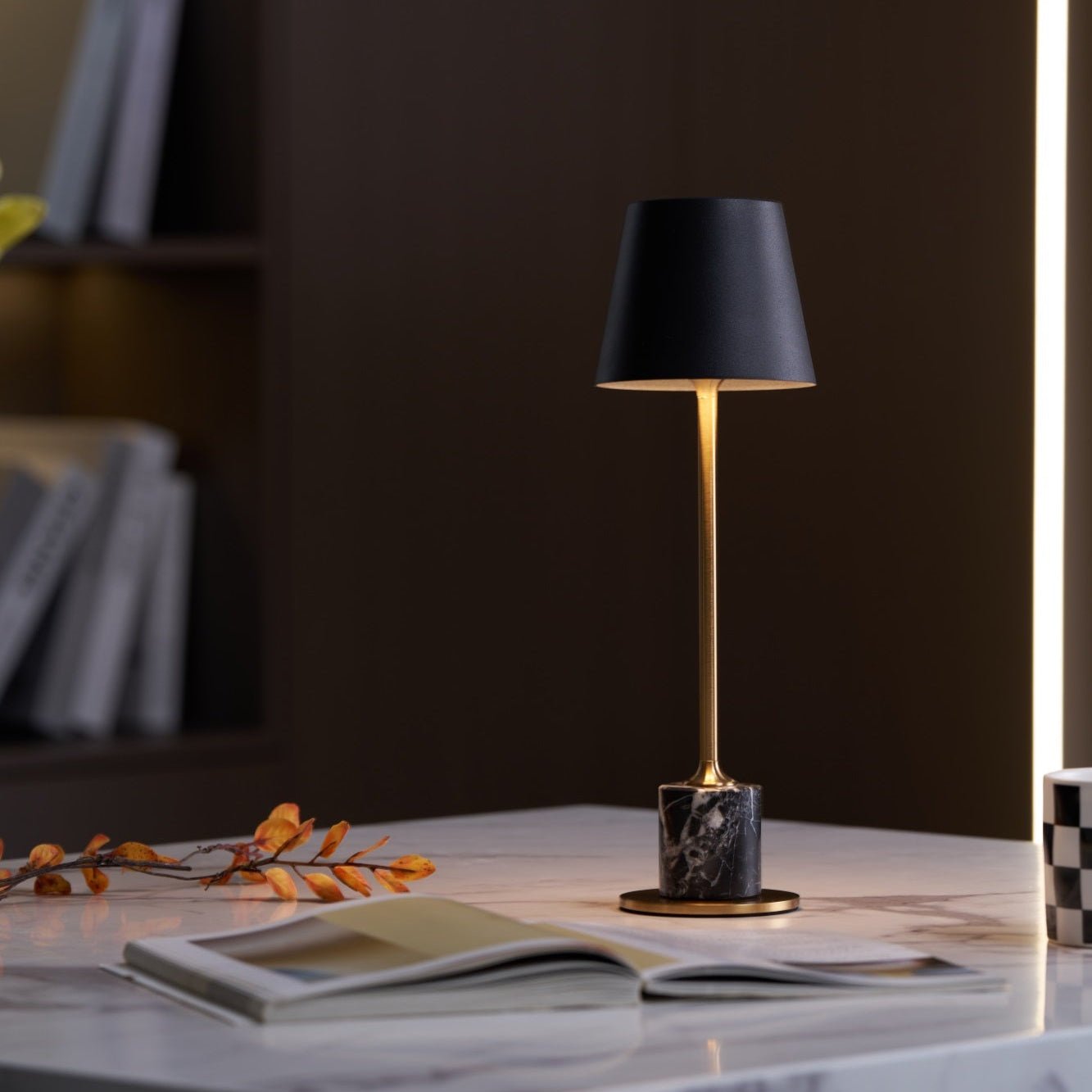 Lirio Mini Marble Table Lamp - Elegant Nightstand & Bedside Lighting for Bedroom, Living Room, Office Decor