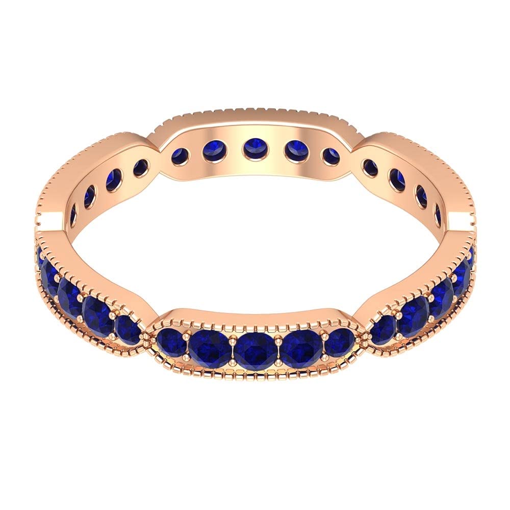 1/2 CT Lab-Created Blue Sapphire Eternity Ring - 14K Solid Gold Milgrain Wedding Band for Women, Anniversary Gift, Bridal Jewelry - Perfect for Engagement, Promise Rings & Special Occasions