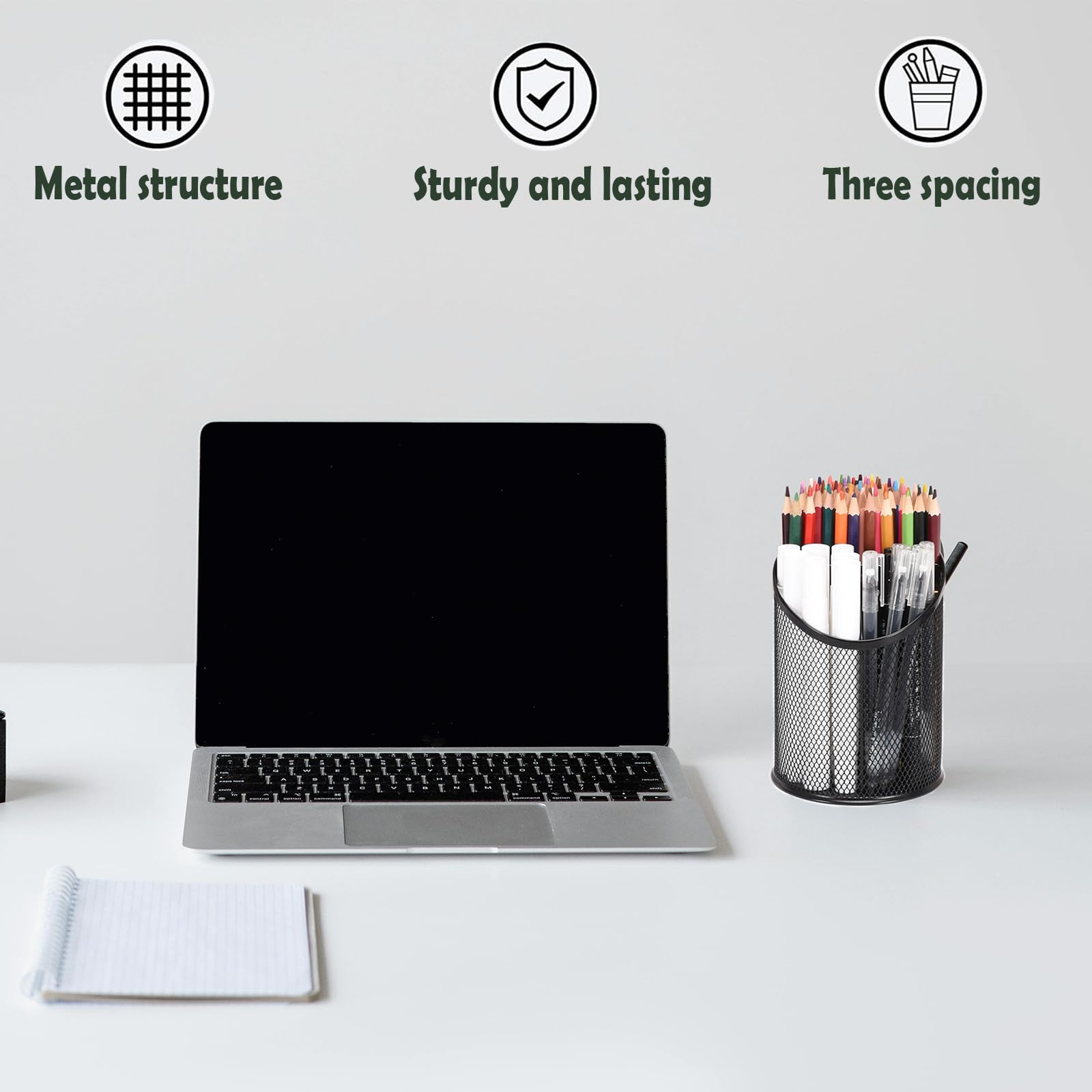 2 Pack Black Mesh Pencil Holder Pen Cup - 3 Compartment Round Desk Organizer for Office, Home & School - Perfect for Pens, Markers, Scissors & Stationery Storage