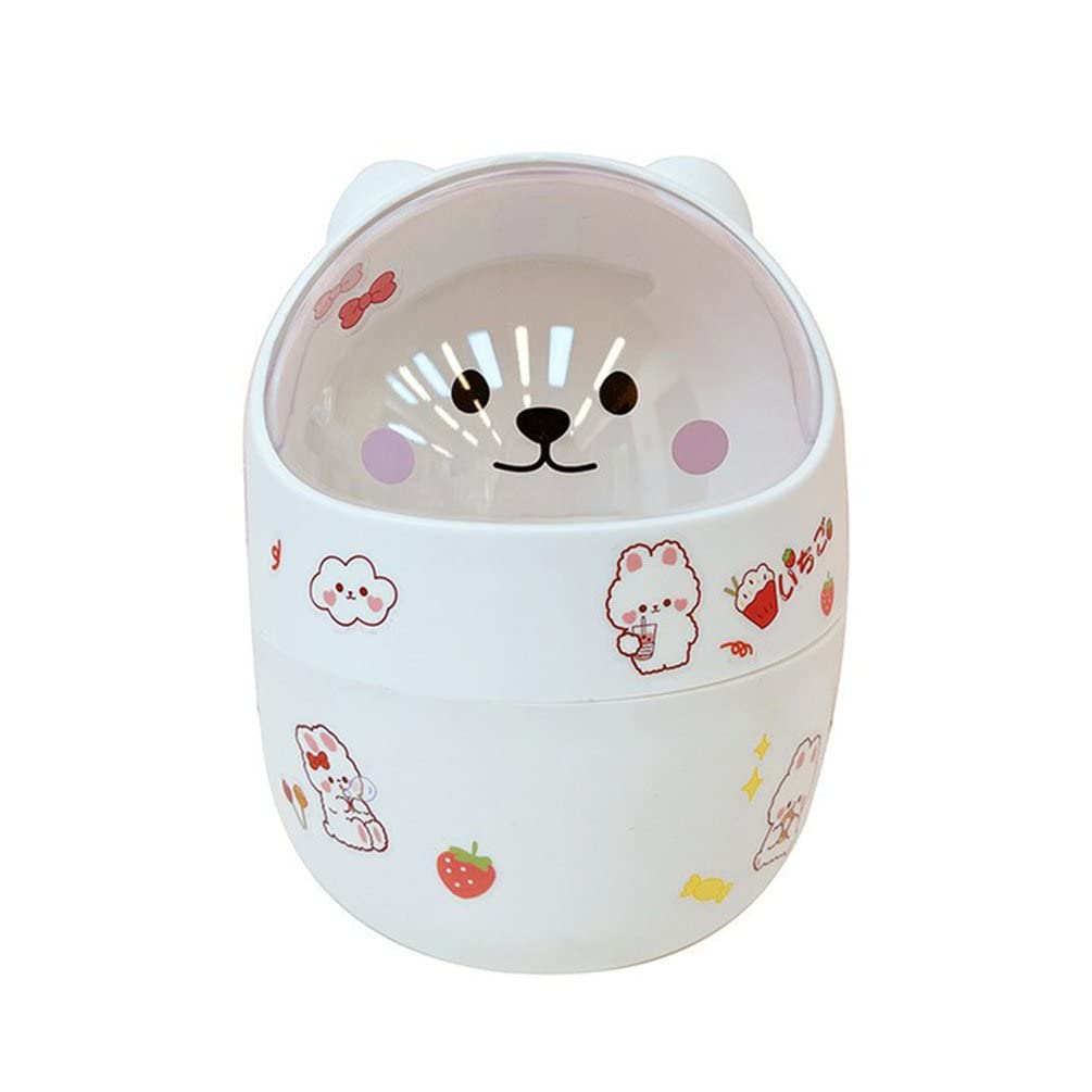 Mini Kawaii Cute Bear Trash Can with Lid - Small Desktop Storage Bin for Pens, Office Supplies & Trash | Perfect for Girls' Rooms, Dorm Organization & Cute Workspace Decor