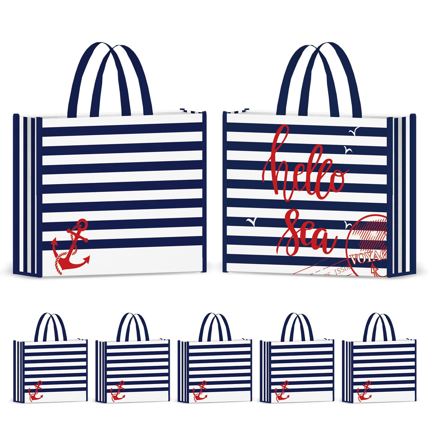 NymphFable 5 Pack Reusable Grocery Tote Bags - 17.7x15x5 Inch Striped Party Gift Bags Bulk - Eco-Friendly Shopping Bags for Birthday, Holiday, Wedding, Baby Shower & Grocery Store Use