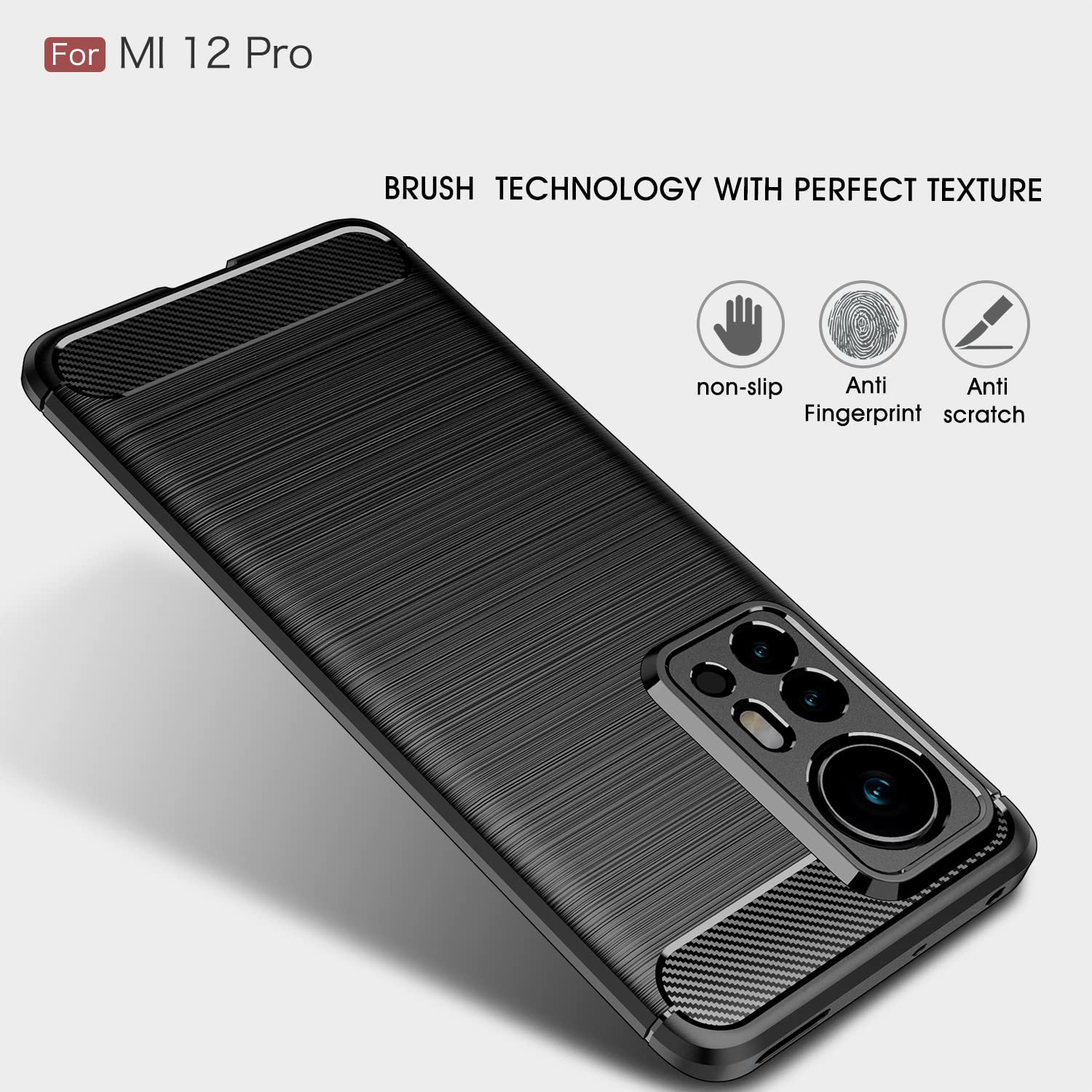 Premium Carbon Fiber Texture Shockproof Case for Xiaomi Mi 12 Pro (2022) - Anti-Scratch Protective Cover with Impact Absorption | Perfect for Daily Use, Travel & Outdoor Activities (Black)