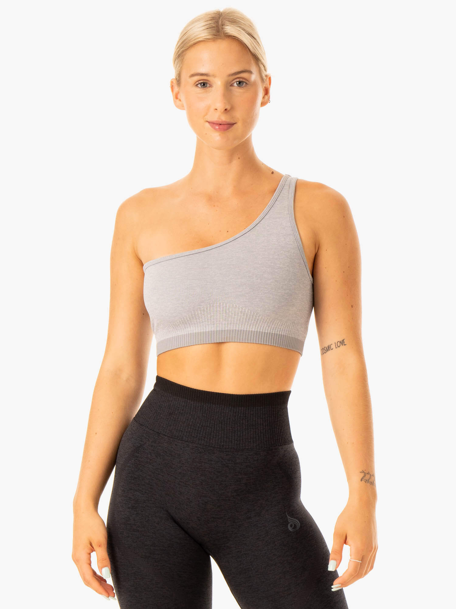 Excel Seamless One Shoulder Sports Bra for Women - Grey Marl - High Support Workout Top for Yoga, Running & Gym