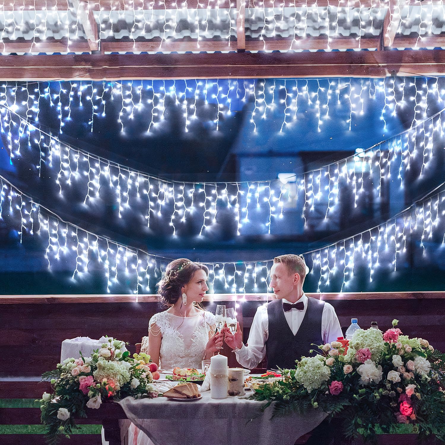 JMEXSUSS 400 LED White Icicle Lights - 38.8ft Outdoor Christmas String Lights, Waterproof Connectable Holiday Decor for House, Patio, Wedding & Party | Perfect for Valentine's Day, Christmas, New Year & Outdoor Decorations