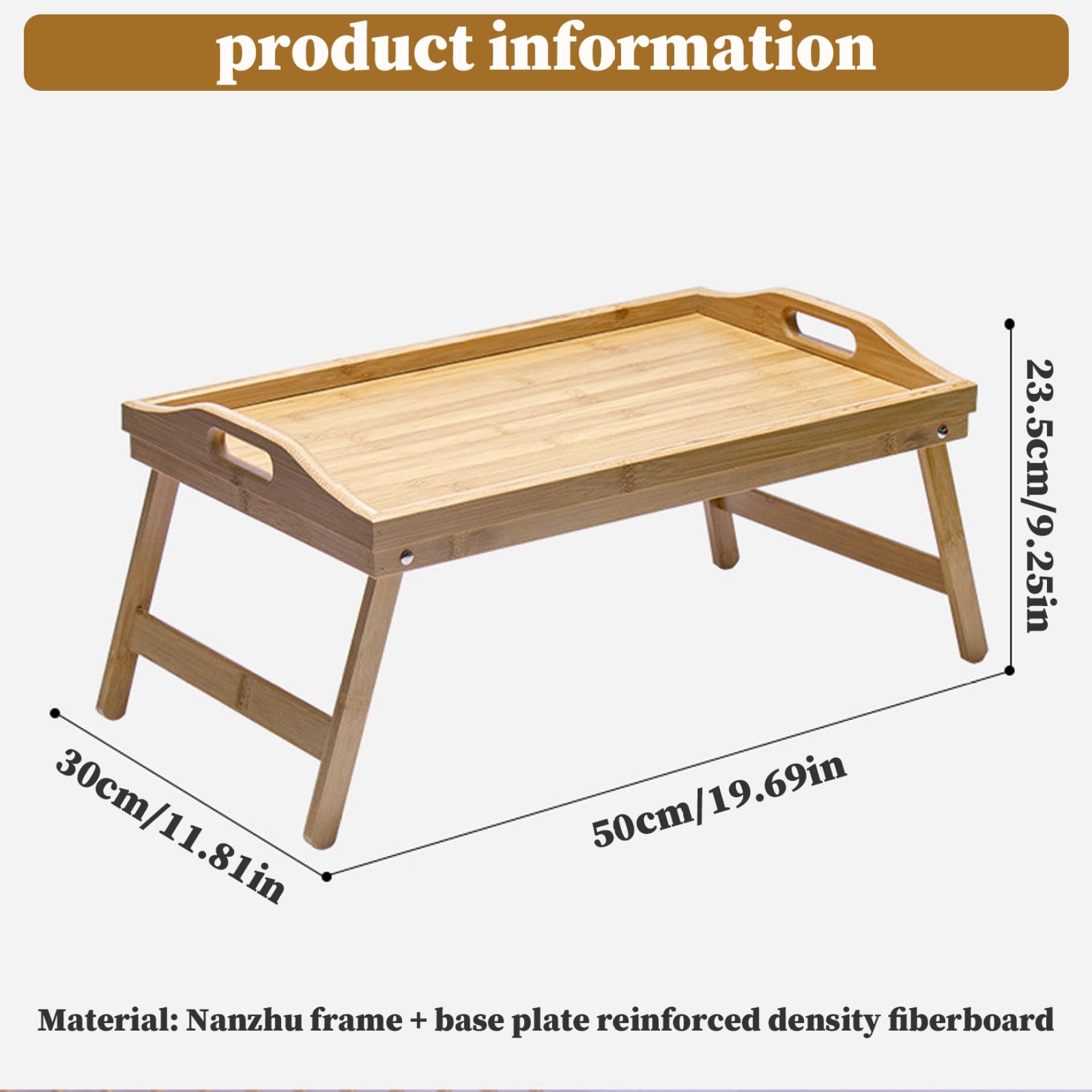 Foldable Wooden Breakfast Tray with Legs and Handles - 11.8x19.7x9.3 Inch Sturdy Bed Tray Table for Breakfast in Bed, Laptop Work, Reading or Snacking - Perfect for Home, Office and Dorm Room Use