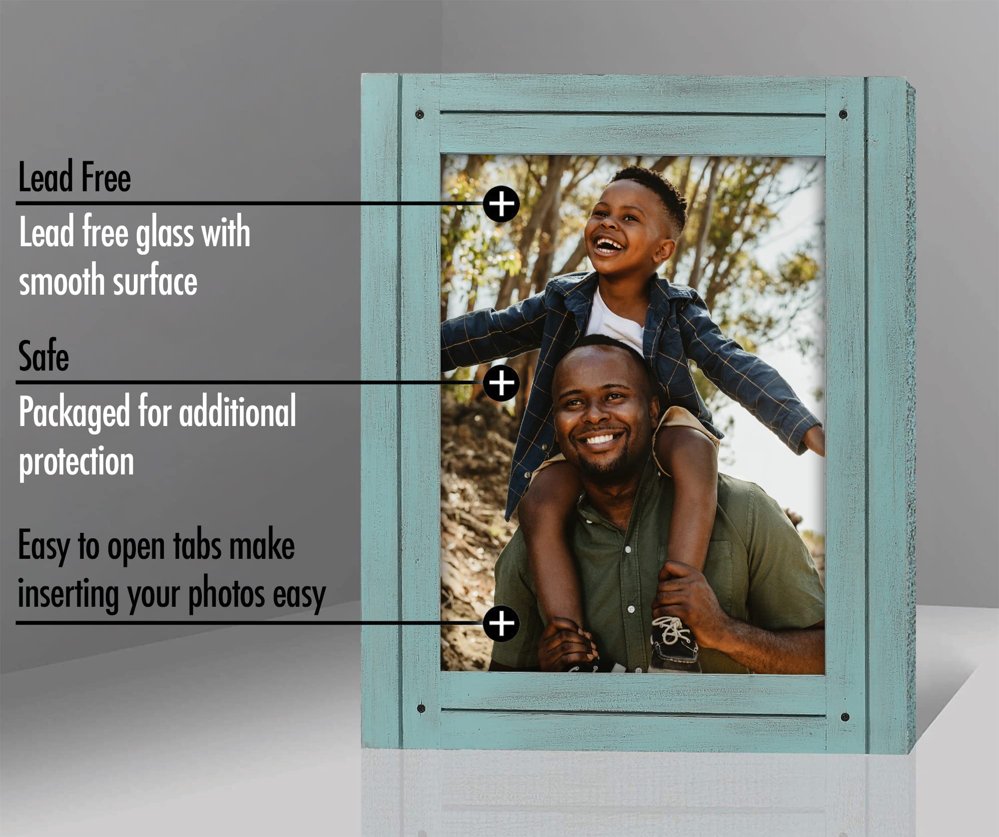 Americanflat 9x12 Distressed Wood Picture Frame - Turquoise Blue for Wall & Tabletop Decor