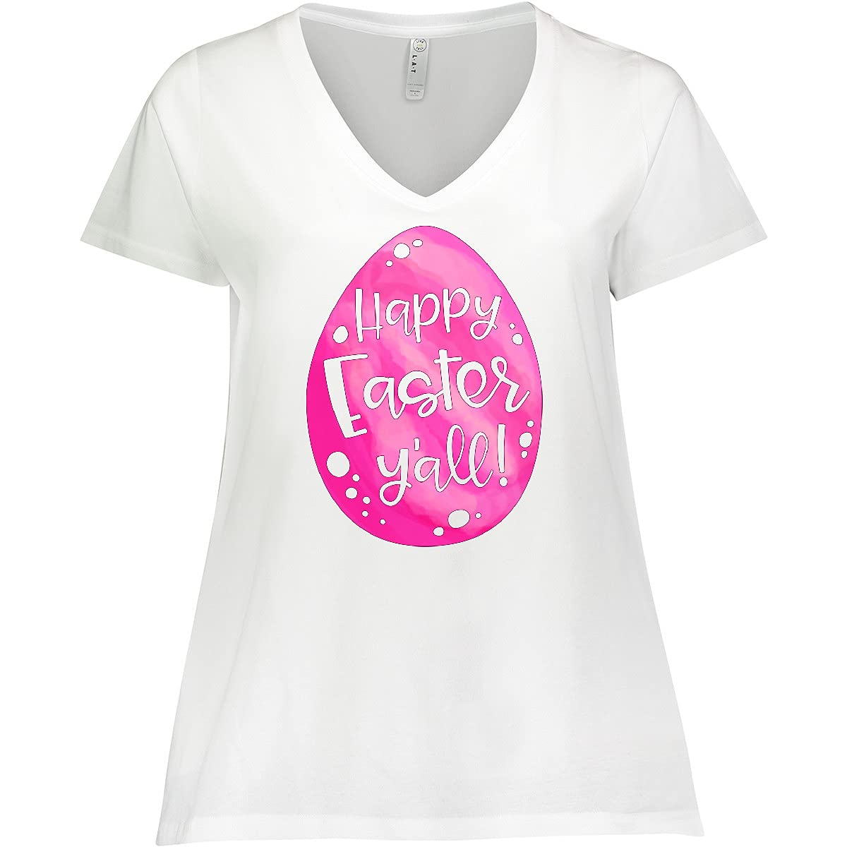 Inktastic Happy Easter Y'all Pink Easter Egg Women's Plus Size V-Neck T-Shirt - Cute Holiday Outfit for Easter Brunch & Spring Celebrations
