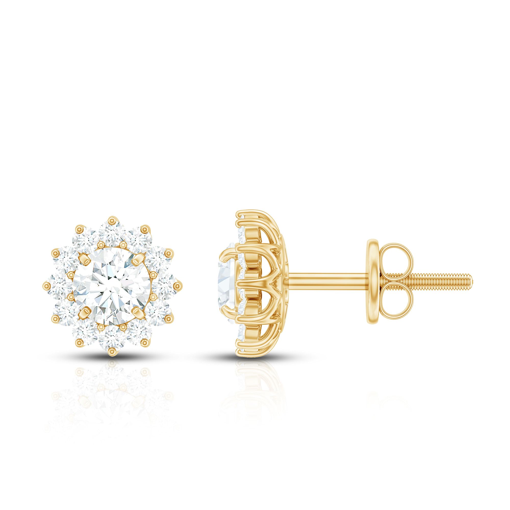 Certified D-VS1 Quality Moissanite Flower Stud Earrings for Women | Halo Engagement Earrings | Perfect Gift for Anniversary, Wedding & Special Occasions