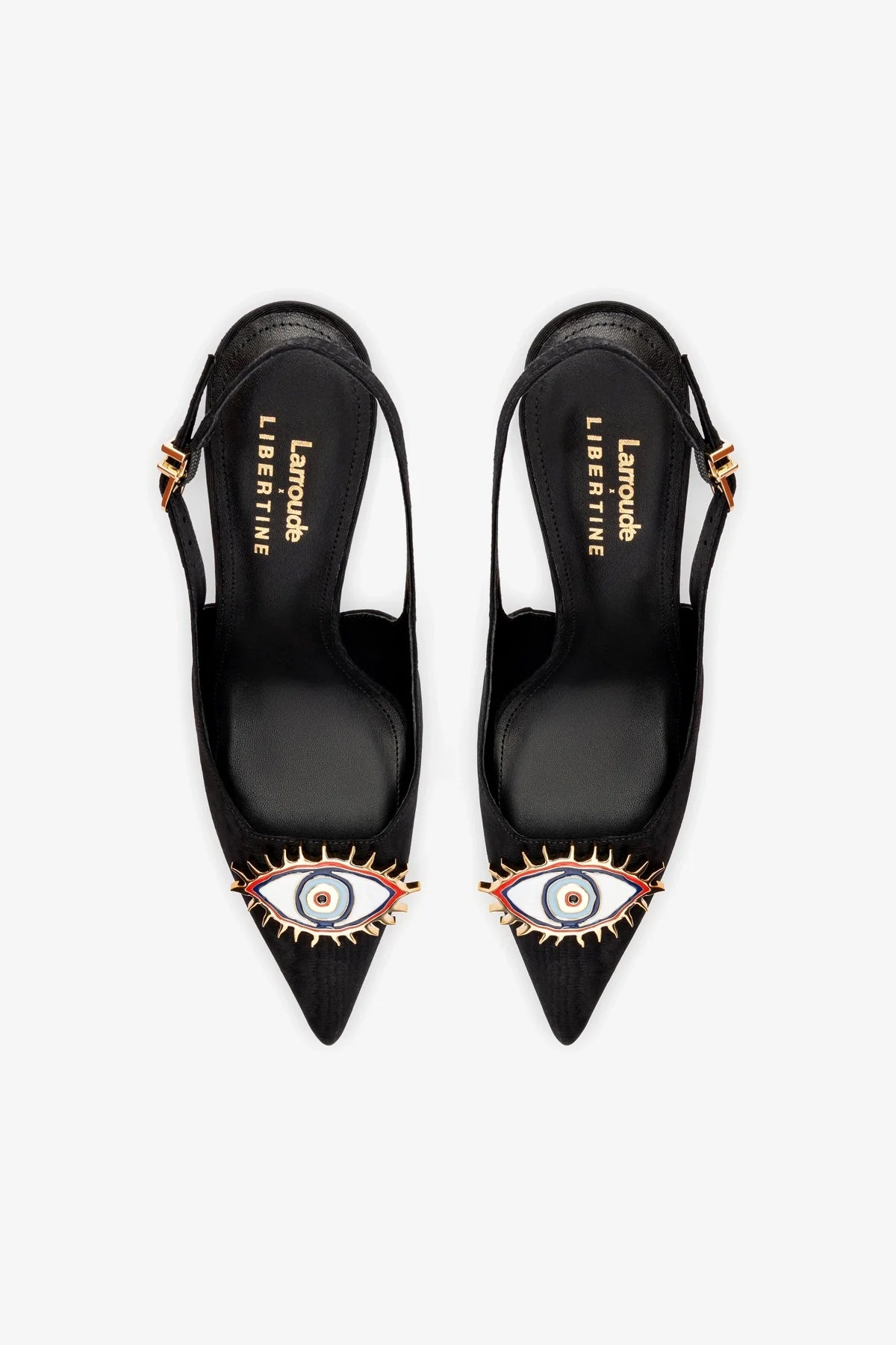 Larroudé x Libertine Black Fabric Eye Pump High Heels - Stylish Women's Dress Shoes for Parties, Weddings & Evening Events