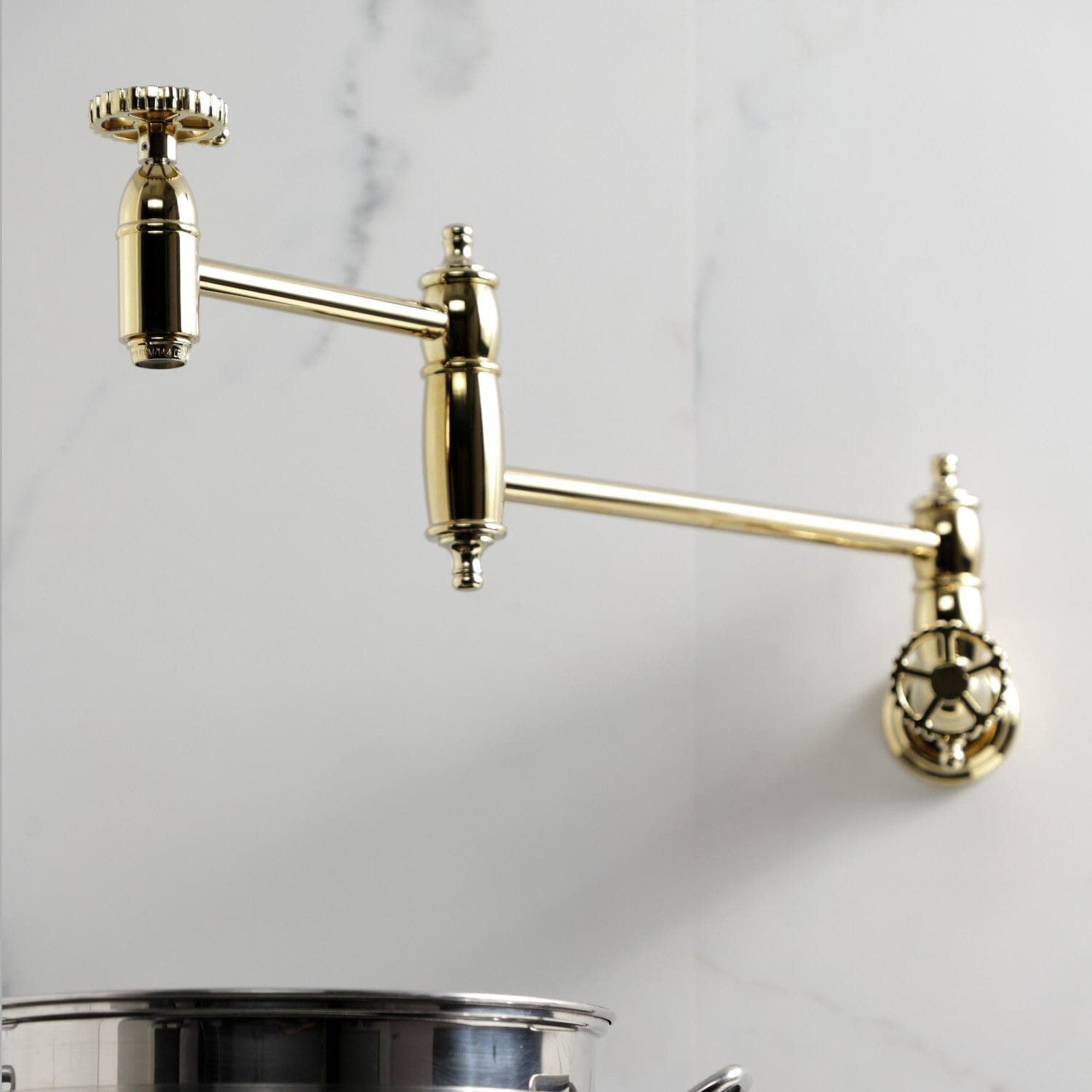 Stainless Steel Fuller Two Handle Wall Mount Pot Filler Faucet - Perfect for Kitchen Sink, Stove & Cooking Area