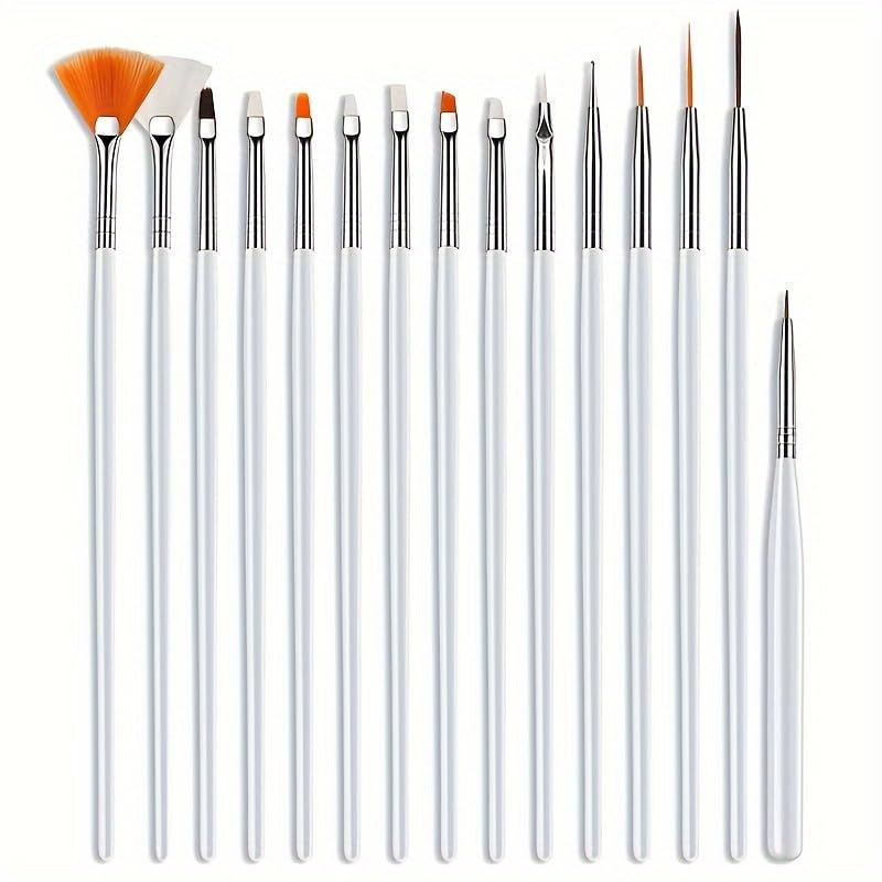 SYGA 15pcs Acrylic Nail Art Brush Set - Professional White Nail Polish Painting Tools for Acrylic & Gel Nail Designs - Perfect for DIY Manicure, Salon & Nail Art Enthusiasts