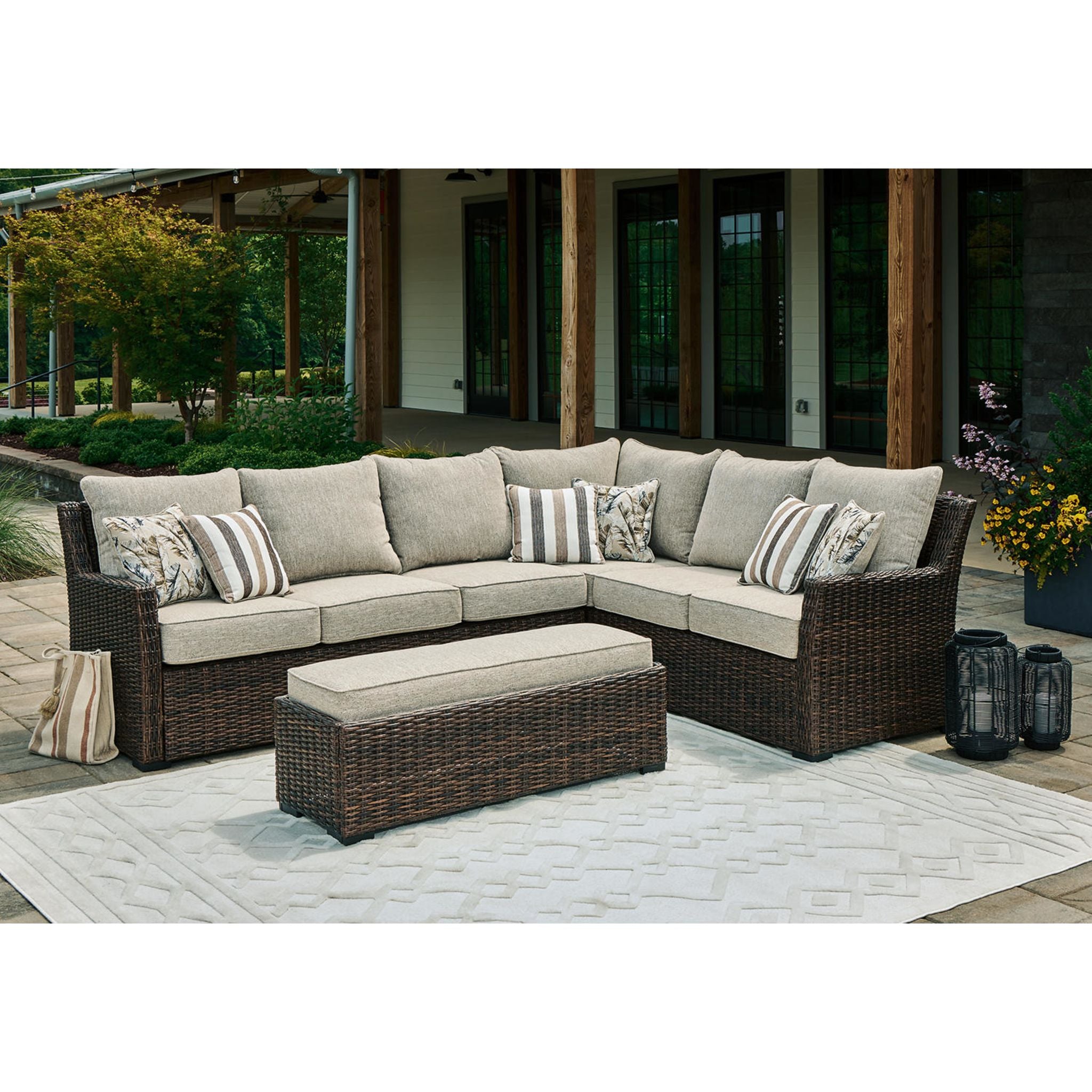 Brook Ranch 2-Piece Outdoor Sectional Sofa Set with Bench - Patio Furniture for Backyard, Garden & Poolside Relaxation
