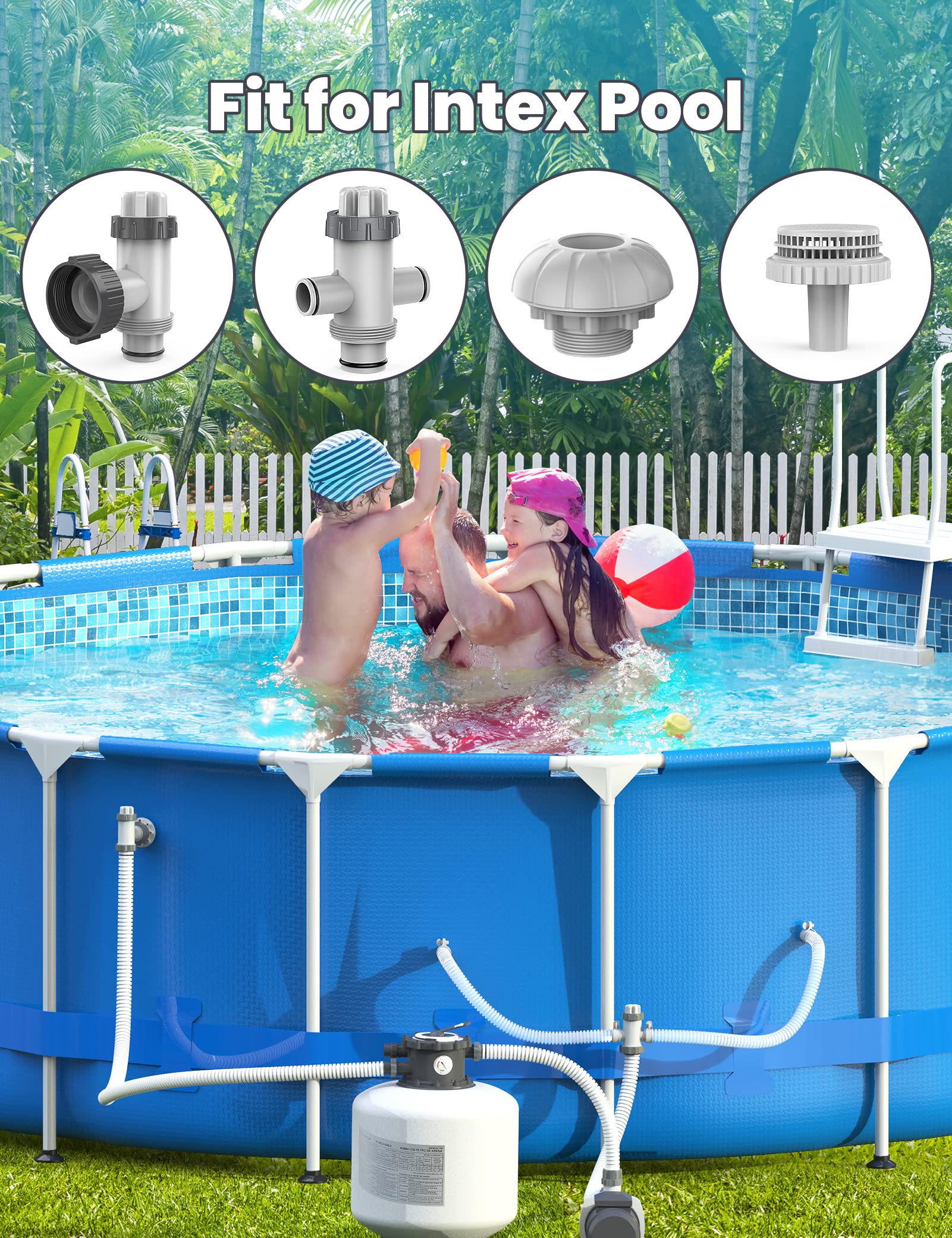 Premium Pool Filter Part Kit Set - Plunger Valve, Split Hose Plunger Valve, 1 ¼ Inch Pool Outlet Strainer & Large Inlet Nozzle Set for Swimming Pool Maintenance and Repair - Perfect for Inground & Above Ground Pools
