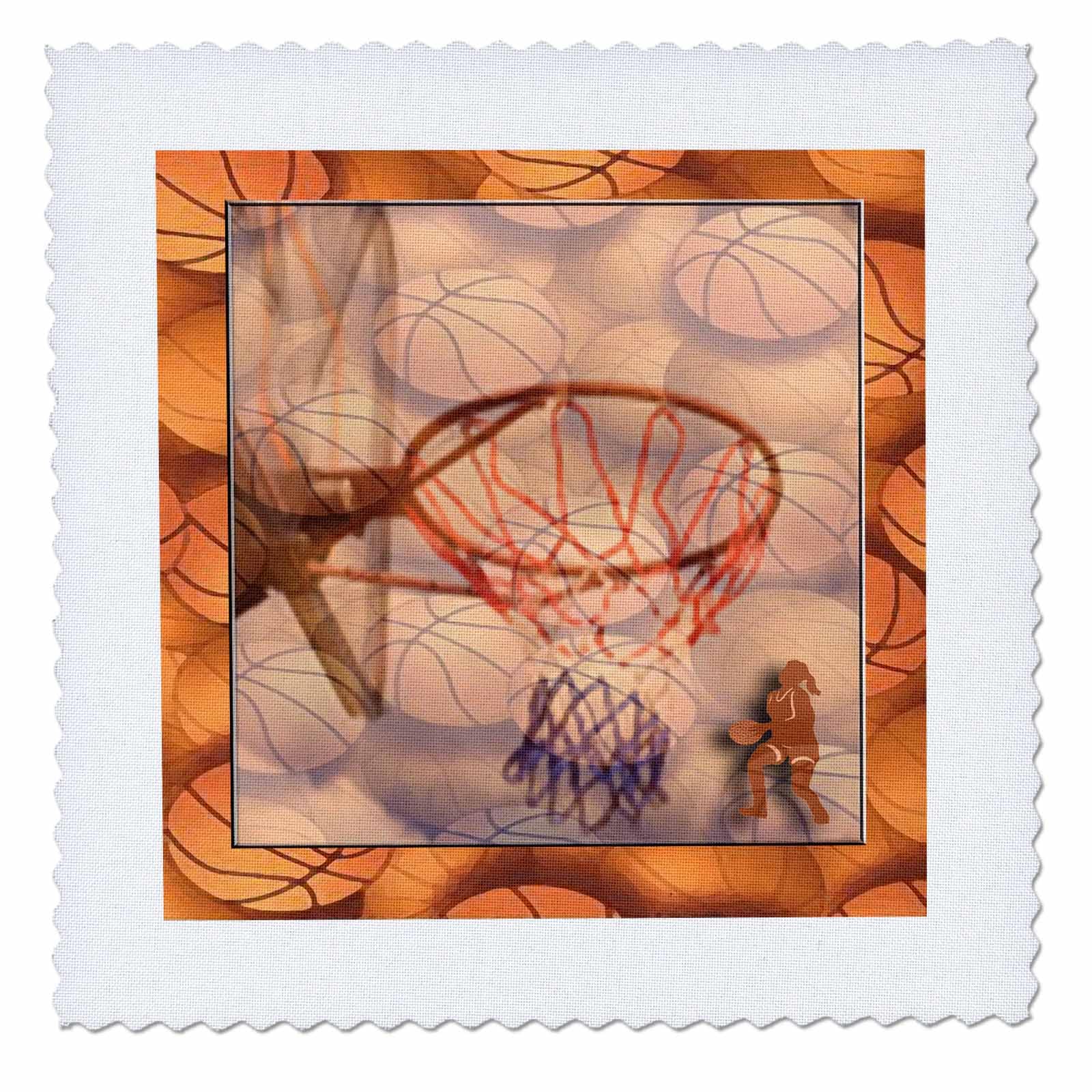 3D Rose Girl Playing Basketball Quilt Square - 12x12 Inch (qs_34259_4) - Perfect for DIY Quilting, Home Decor, and Craft Projects