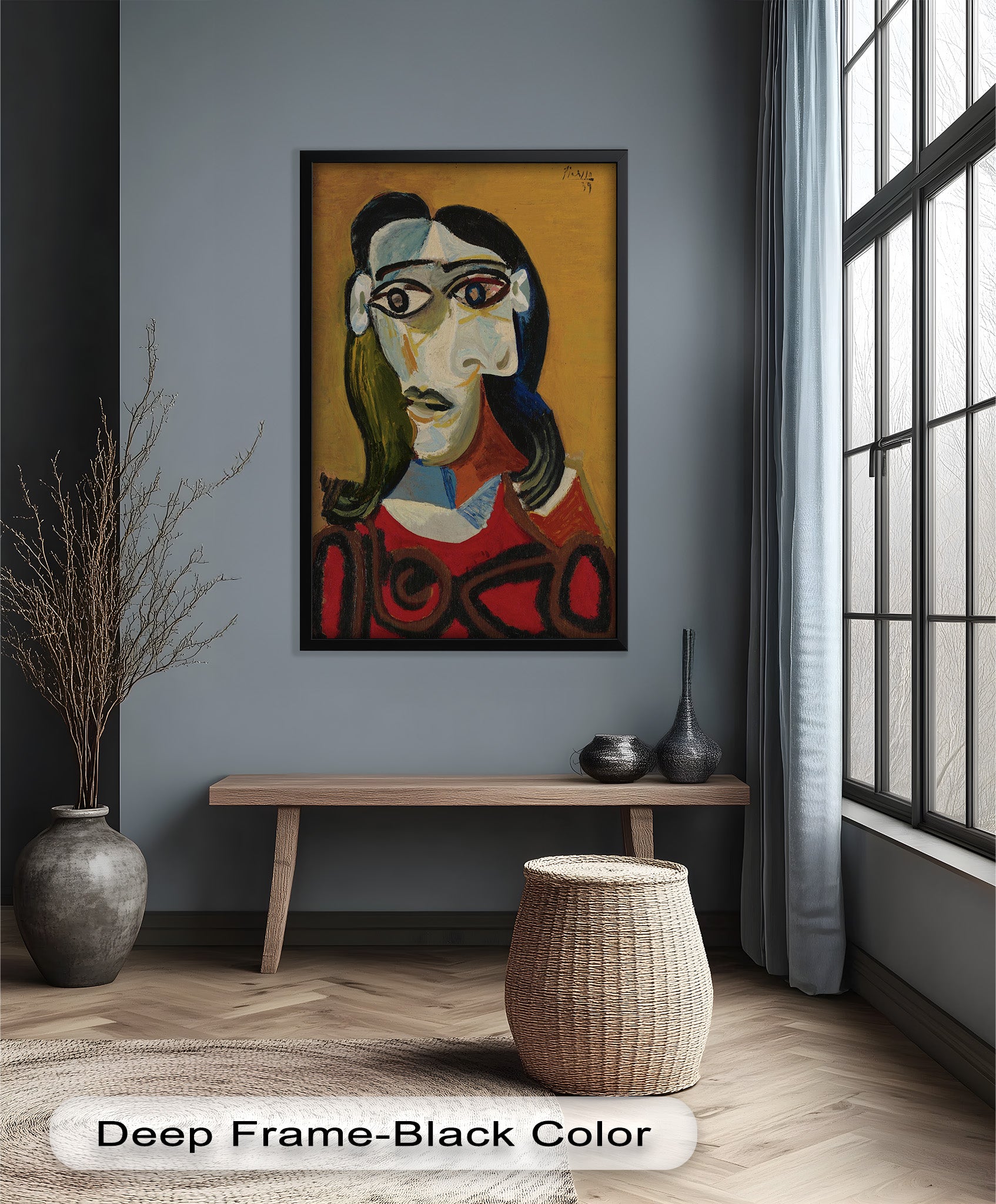 Abstract Portrait with Red Garment - Picasso Style Oil Painting Reproduction - Wall Art for Living Room, Bedroom & Office Decor