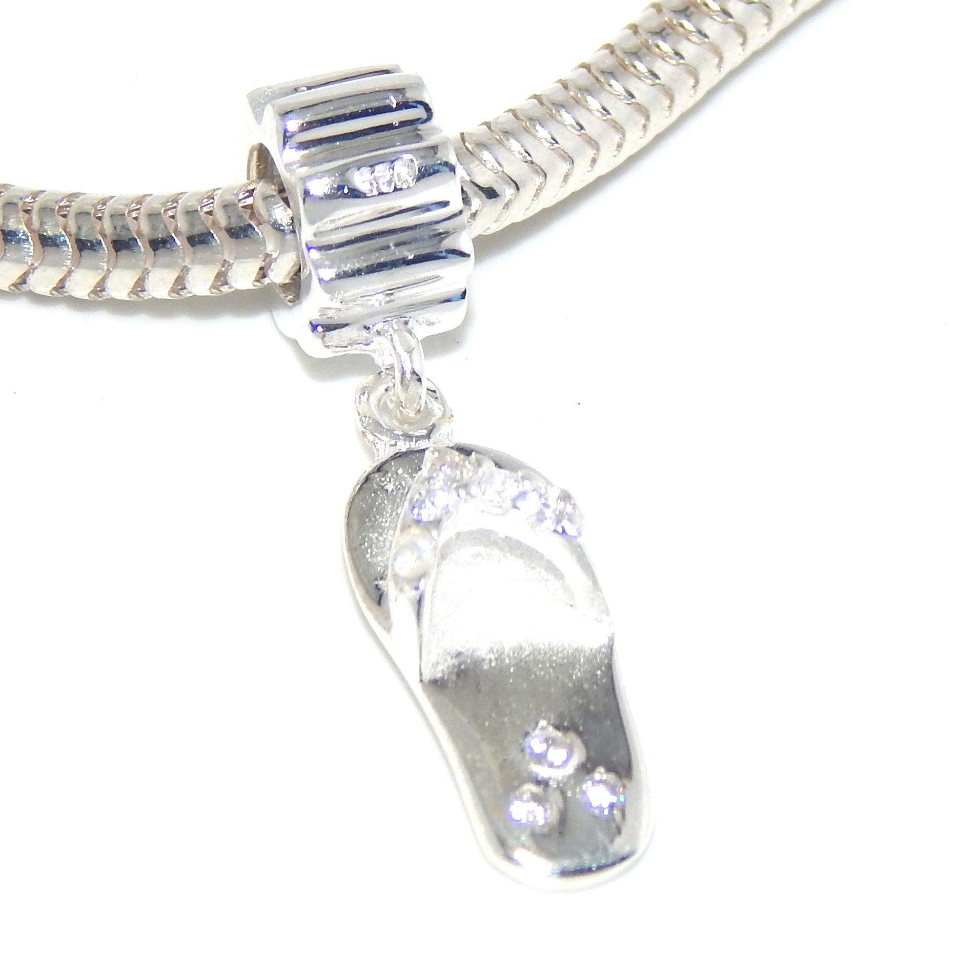 925 Sterling Silver Flip Flop Charm with Crystals - Perfect for Beach Jewelry