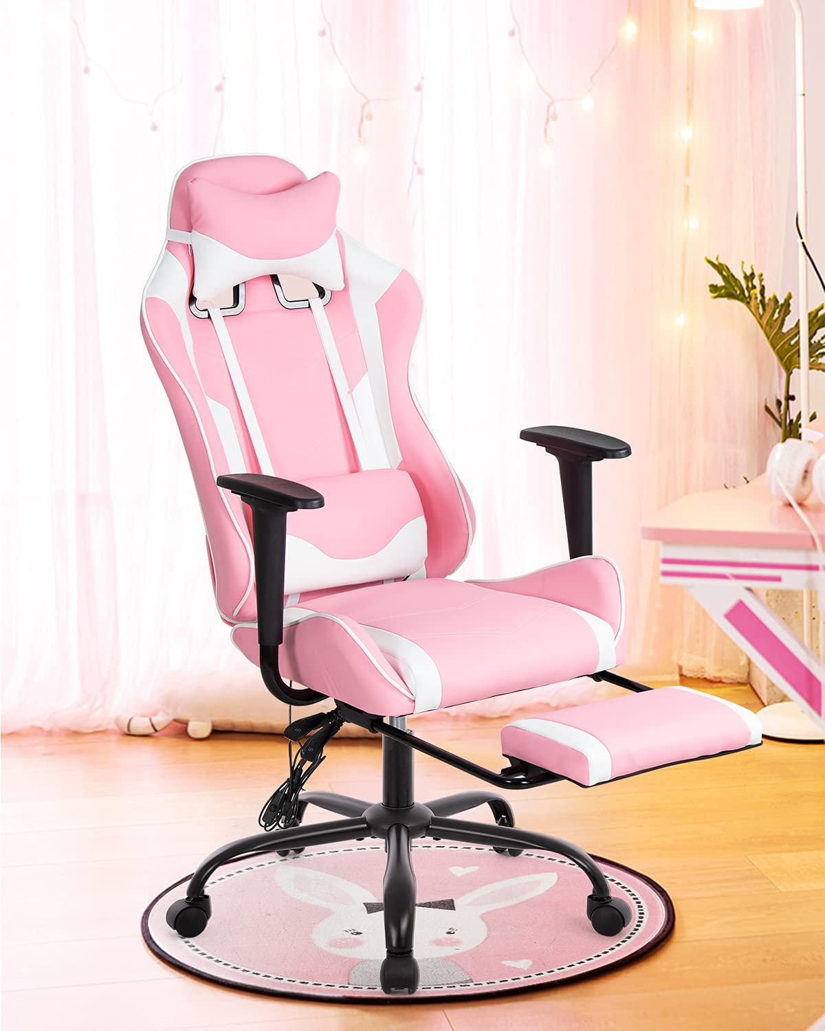 Best Pink Faux Leather Gaming Chair for Women - Ergonomic Office Chair with Adjustable Lumbar Support, 360° Swivel & Armrests - Perfect for PC Gaming, Home Office & Streaming Setup