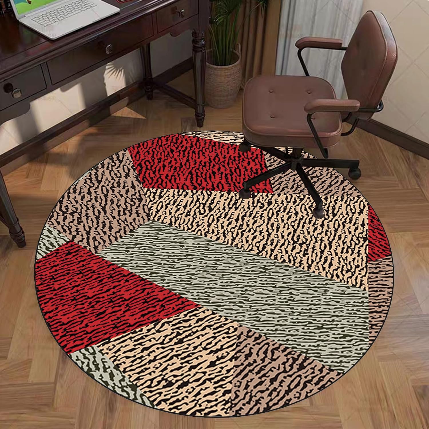 Non-Slip Round Drum Rug Office Chair Mat - 160cm Floor Protector for Hardwood & Carpet | Perfect for Home Office, Gaming & Workspace | Durable Chair Mat for Rolling Chairs & Desk Setup