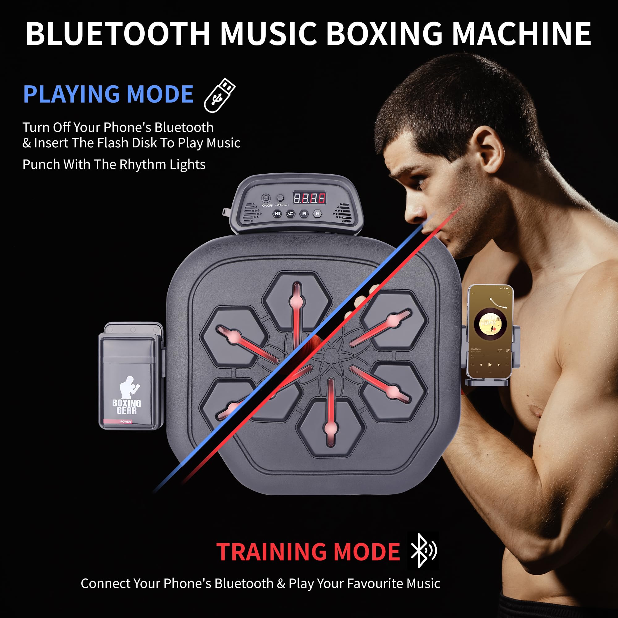Smart Bluetooth Boxing Machine - Wall Mounted Punching Pad with Gloves for Adults & Kids | Electronic Indoor Training Equipment for Home Gym & Fitness Workouts