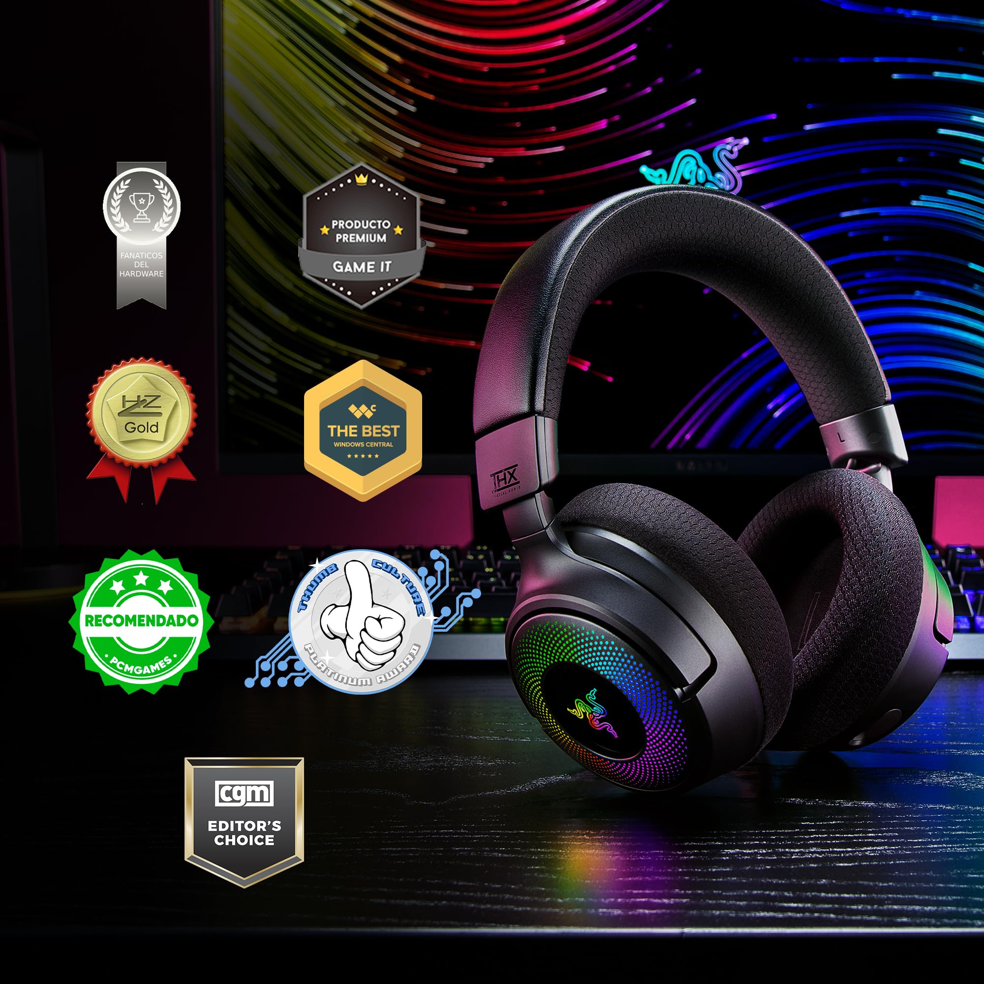 Razer Kraken V4 Wireless Gaming Headset with 2.4GHz & Bluetooth - 40mm Drivers, Super Wideband Mic, 9-Zone RGB Lighting - Compatible with PC, Mac, PS5, Switch, Steam Deck & Smartphones - Perfect for Gaming, Streaming & Online Meetings (Black)