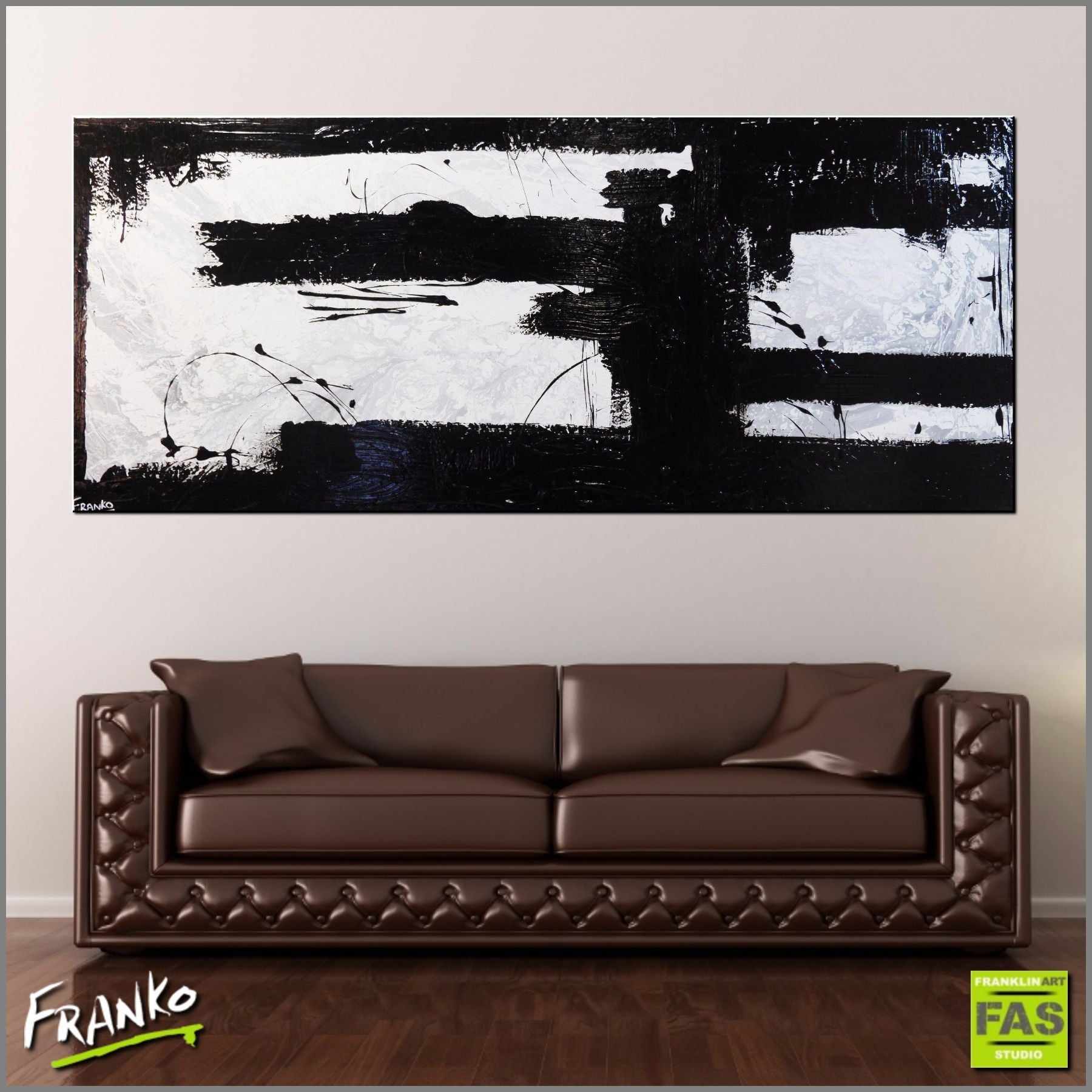 Kline Klarity 240cm x 100cm Black White Abstract Canvas Art - Modern Large Wall Painting for Living Room, Bedroom & Office Decor