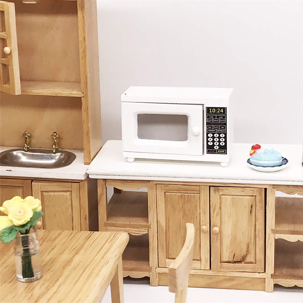 1:12 Scale Dollhouse Miniature Furniture - Wooden Microwave Oven White for Dollhouse Decoration | Perfect for DIY Dollhouse Accessories, Miniature Room Displays & Collectors