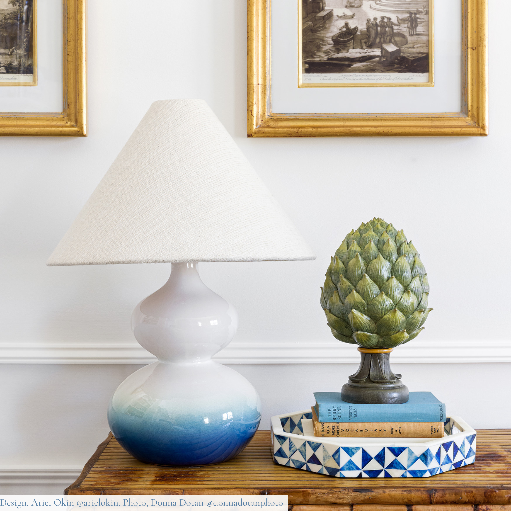 Aimee Double Gourd Ombre Blue Table Lamp - Modern Handmade Ceramic Nightstand Light for Bedroom, Living Room & Office Decor