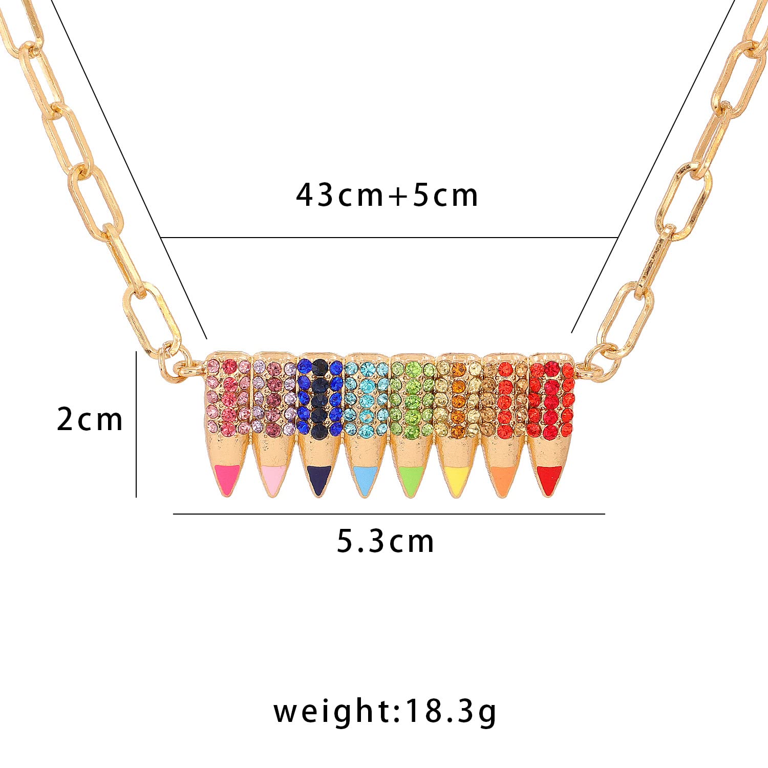 Fuqimanman2020 Colorful Crystal Pencil Pendant Necklace - Sparkling Rhinestone Jewelry for Teachers, Professors & Students - Perfect Back to School Gift & Teacher's Day Present - Great for Classroom, Graduation & Office Wear