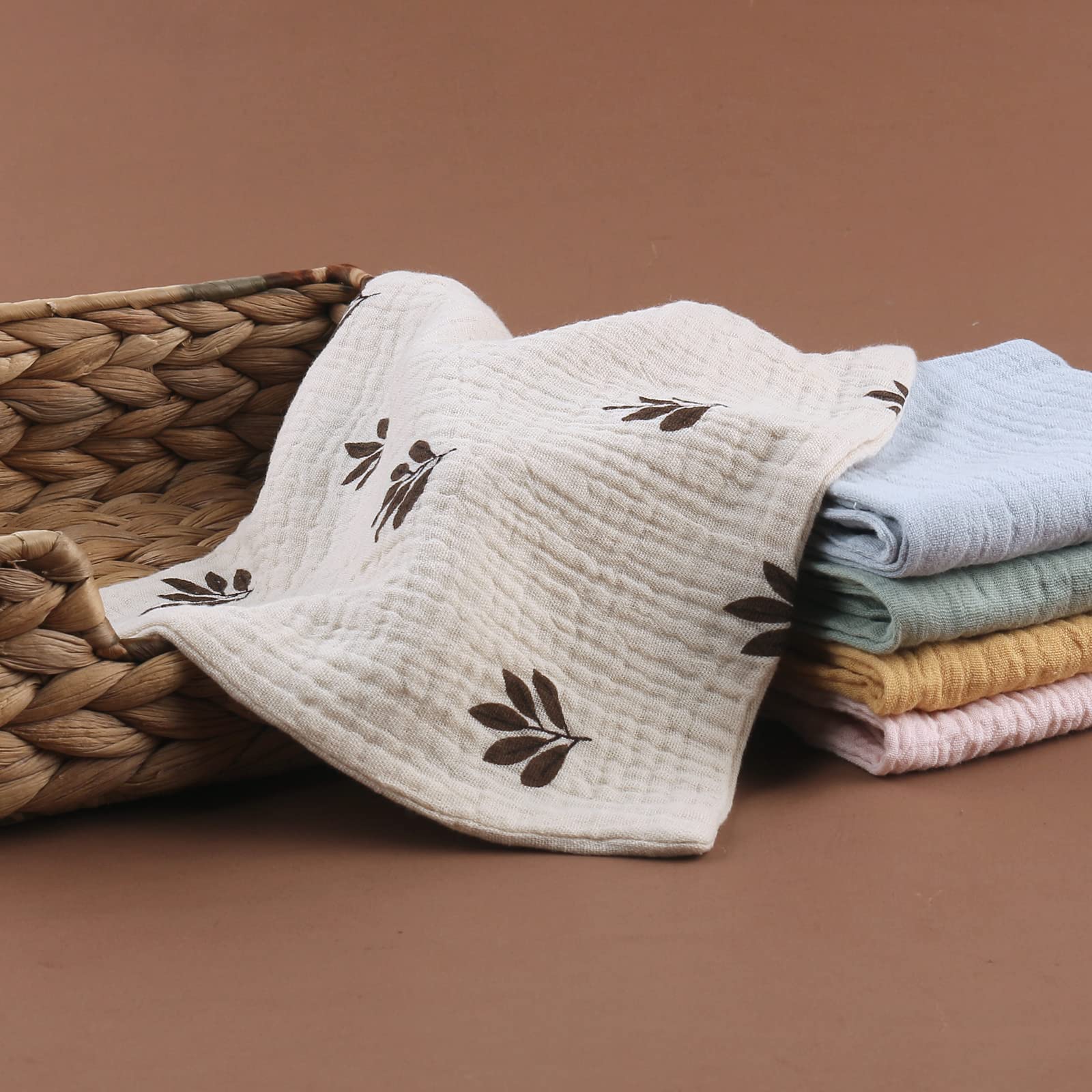Soft Baby Burp Cloths - 5PCS Breathable Infant Washcloths & Drooling Bibs with Hanging Hook | Gentle Face Towels for Newborns, Feeding, Bath Time & Daily Care