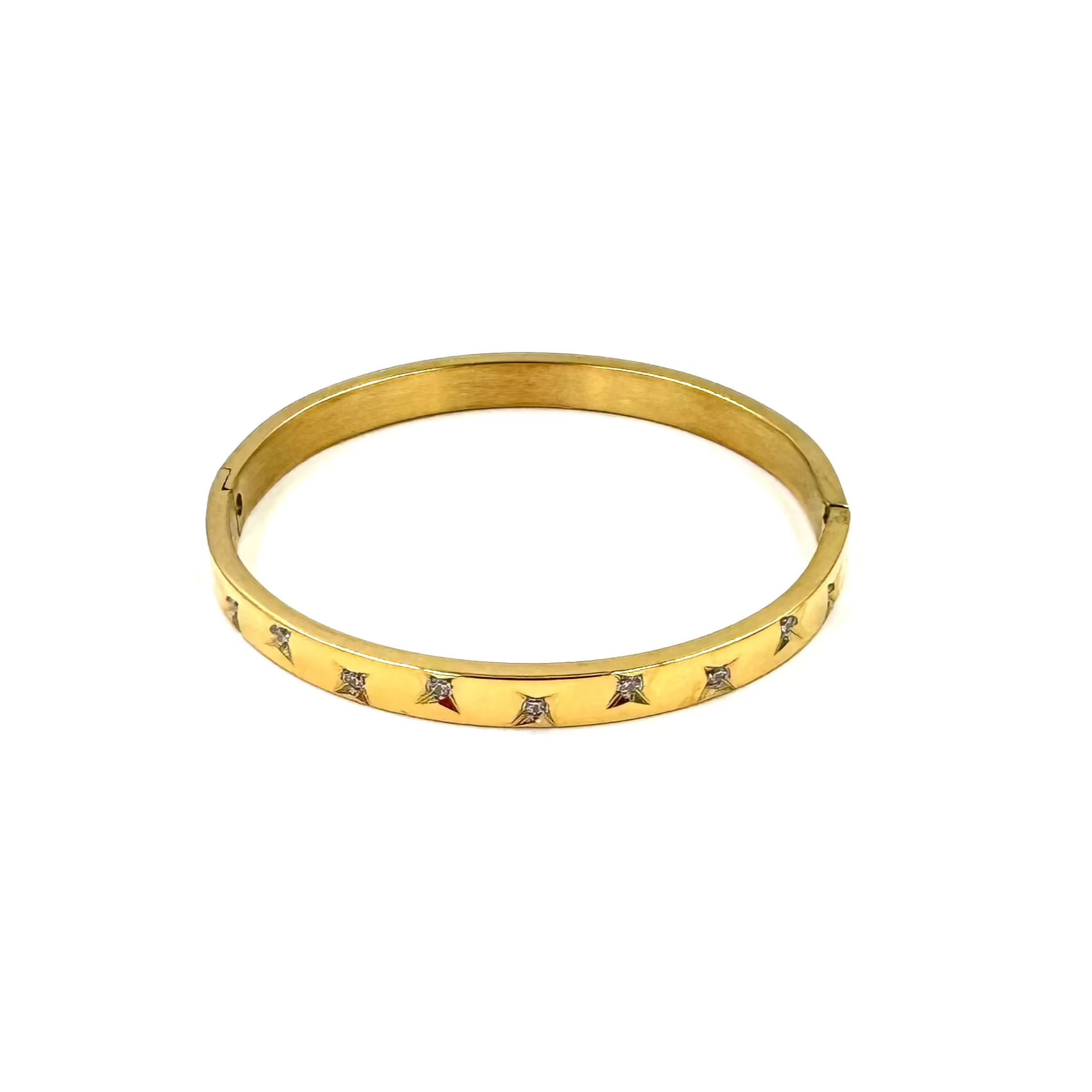 Ashley Gold Stainless Steel Assorted Star CZ Design Bangle Bracelet for Women - Elegant Cubic Zirconia Jewelry Gift for Birthday, Anniversary & Special Occasions