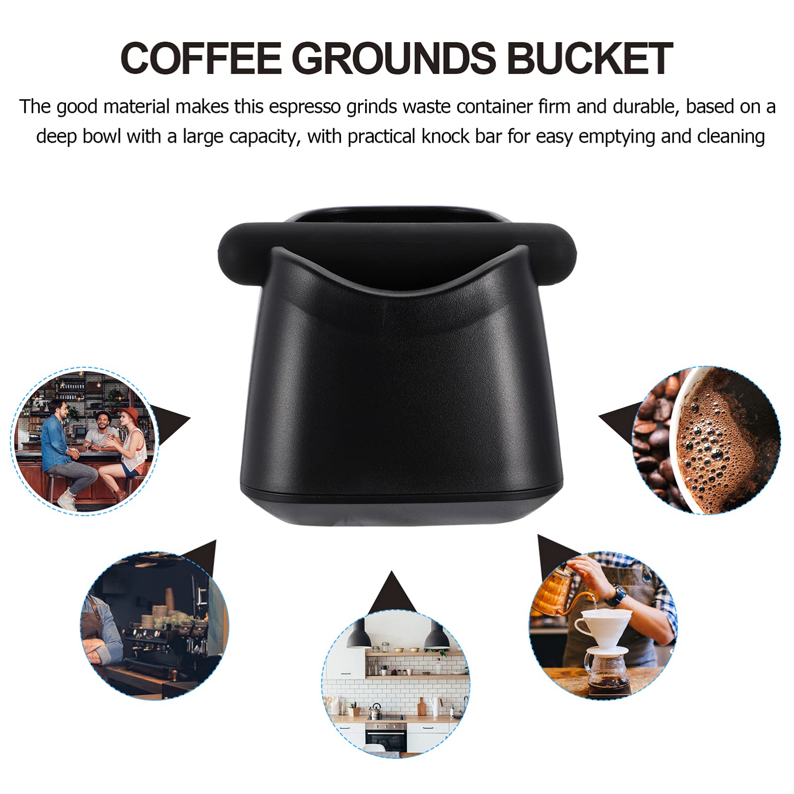Cabilock 1-Piece Plastic Coffee Grounds Container - Espresso Grinds Waste Bin for Coffee Machines & Makers - Compact Coffee Grounds Bucket for Easy Disposal - Perfect for Home, Office & Cafe Use