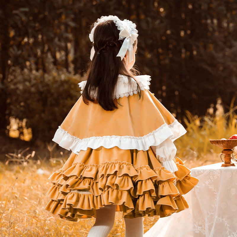 Orange Velvet Flower Girl Dress with Lace & Ruffles - Elegant Long Sleeve Formal Gown for Weddings, Parties & Special Occasions