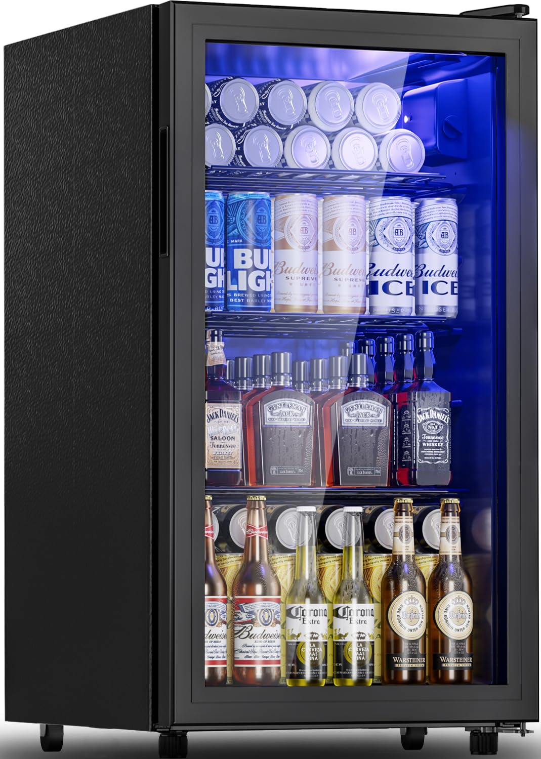 128 Can Beverage Refrigerator - Energy Efficient Mini Fridge with Glass Door for Beer, Wine & Soda | Compact Cooler with Adjustable Shelves, LED Light & Wheels | Perfect for Home, Office, Bar & Dorm Room Use