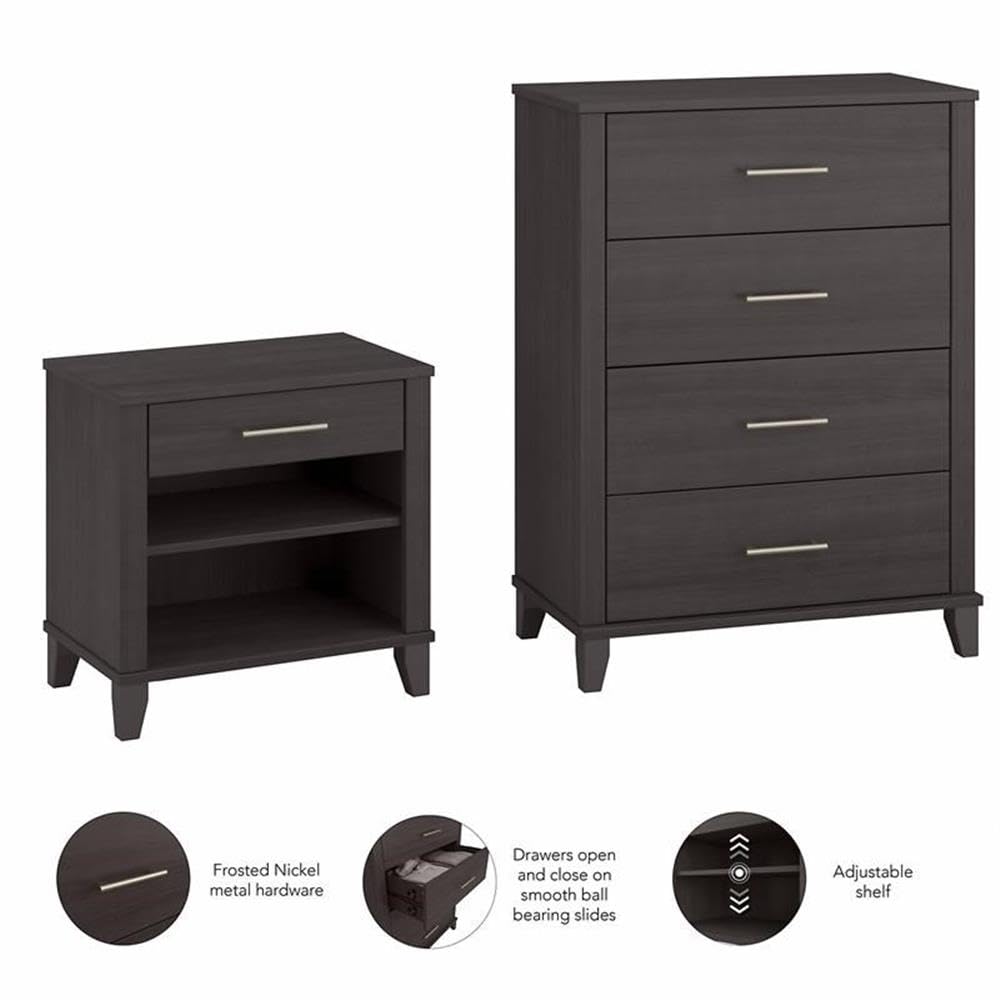 Bush Furniture Somerset 5-Drawer Chest and Nightstand Set, Storm Gray - Modern Bedroom Dresser with Ample Storage for Clothes, Jewelry & Accessories - Perfect for Master Bedroom, Guest Room or Dorm Organization