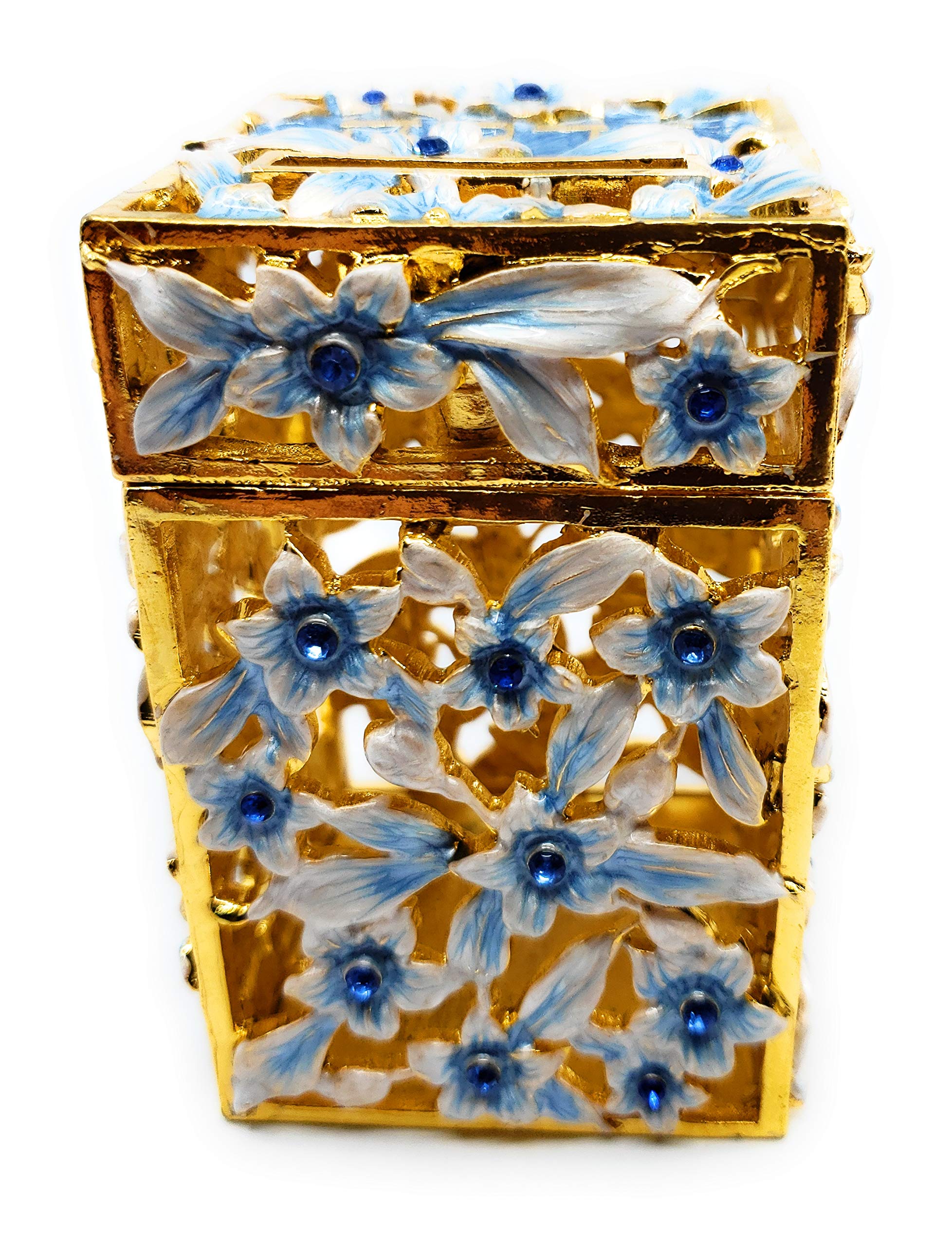 Hand-Painted Floral Pewter Charity Box with Austrian Crystals - Perfect for Jewish Home Decor & Gift Giving