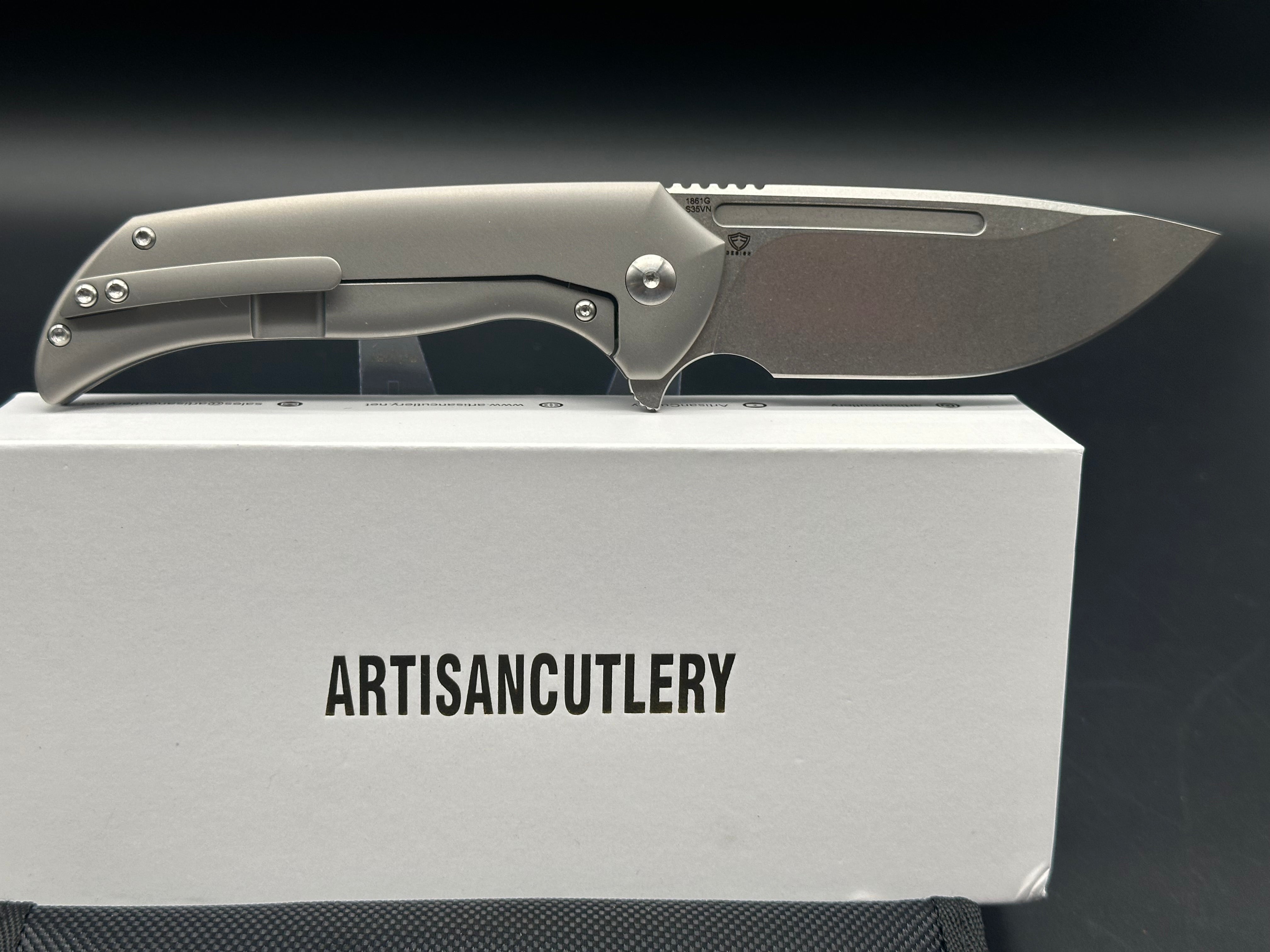 ARTISAN CUTLERY TRUX Pocket Knife - Titanium Handle, S35VN Blade Steel (1861G GY) - EDC, Camping, Hiking & Outdoor Survival Tool